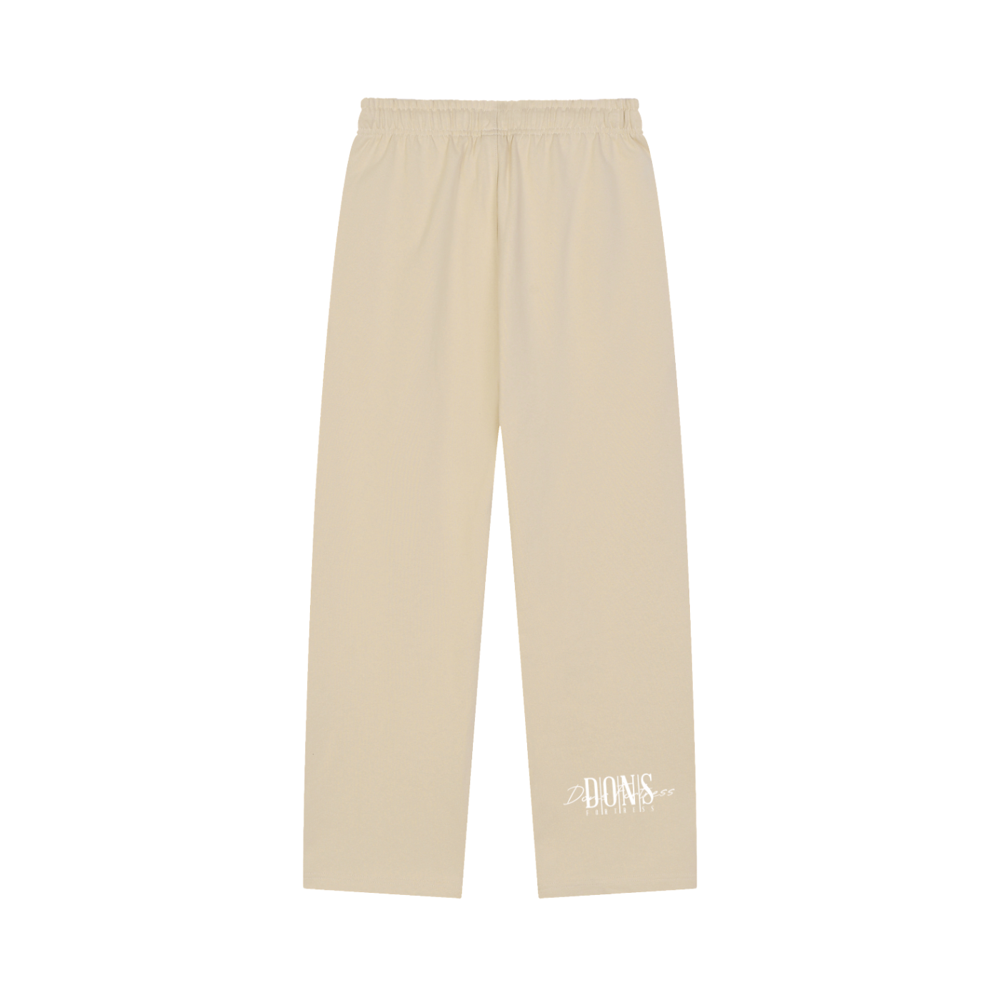 Beige pants with a logo on a white background