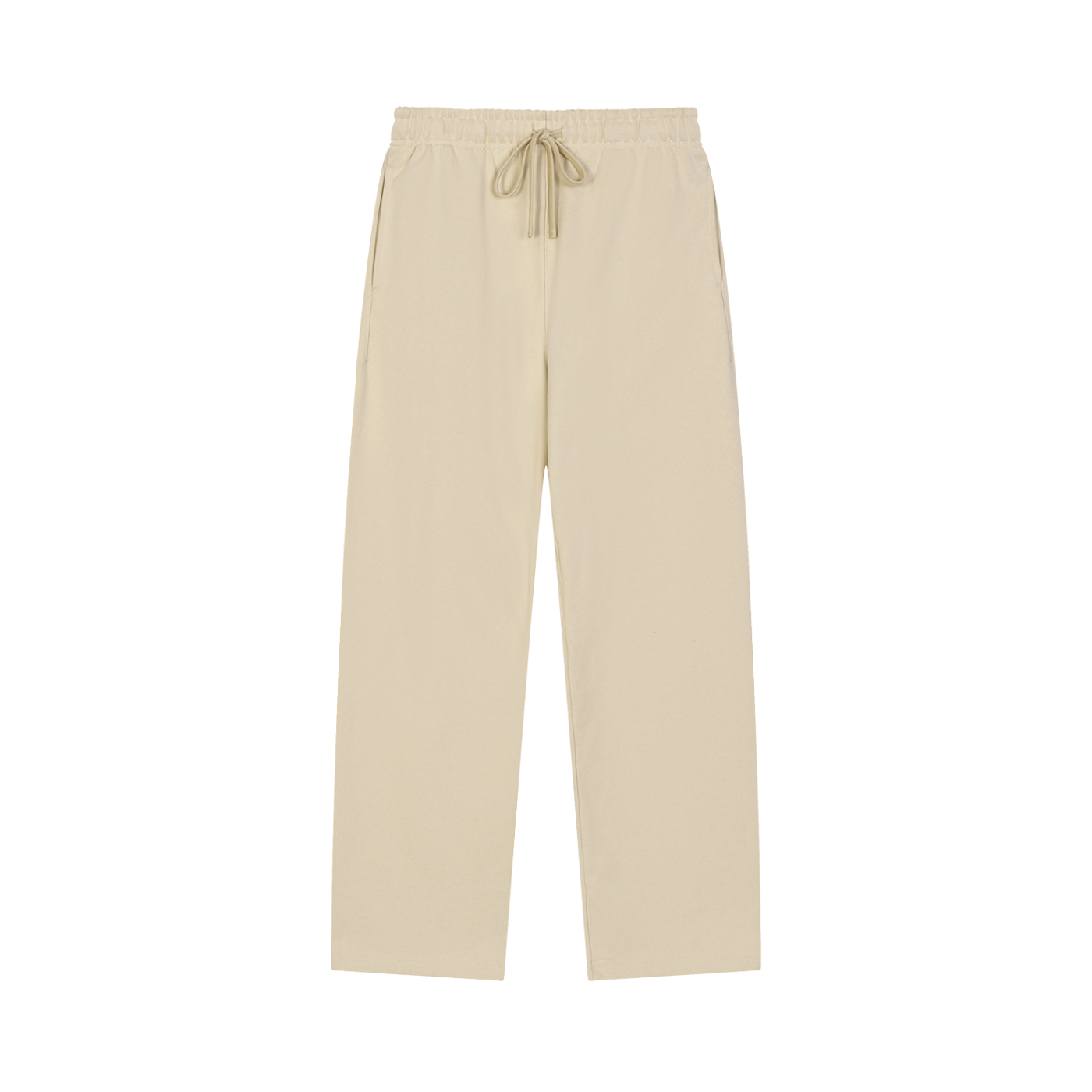 Beige pants with drawstring on a white background