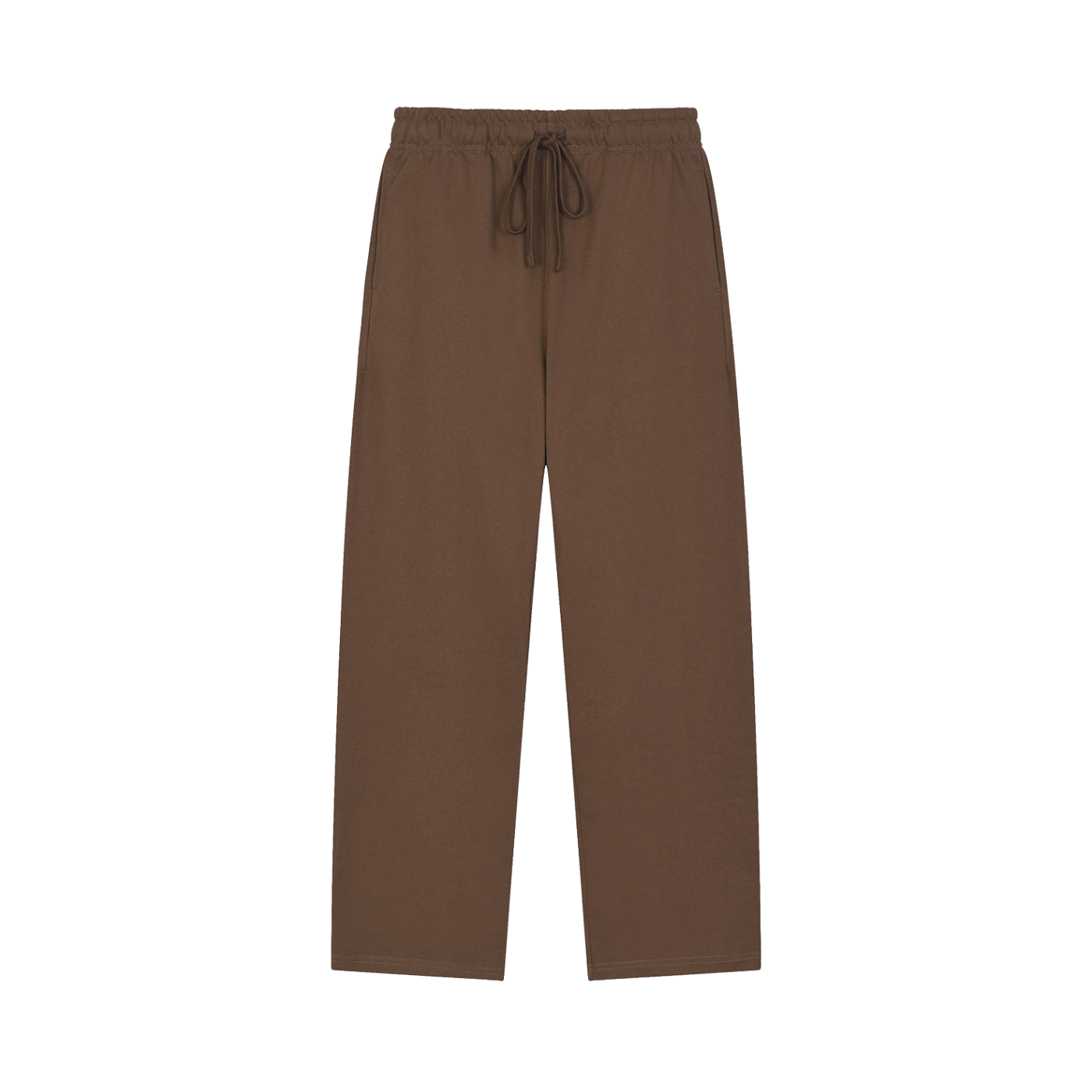 Brown pants with a drawstring on a white background