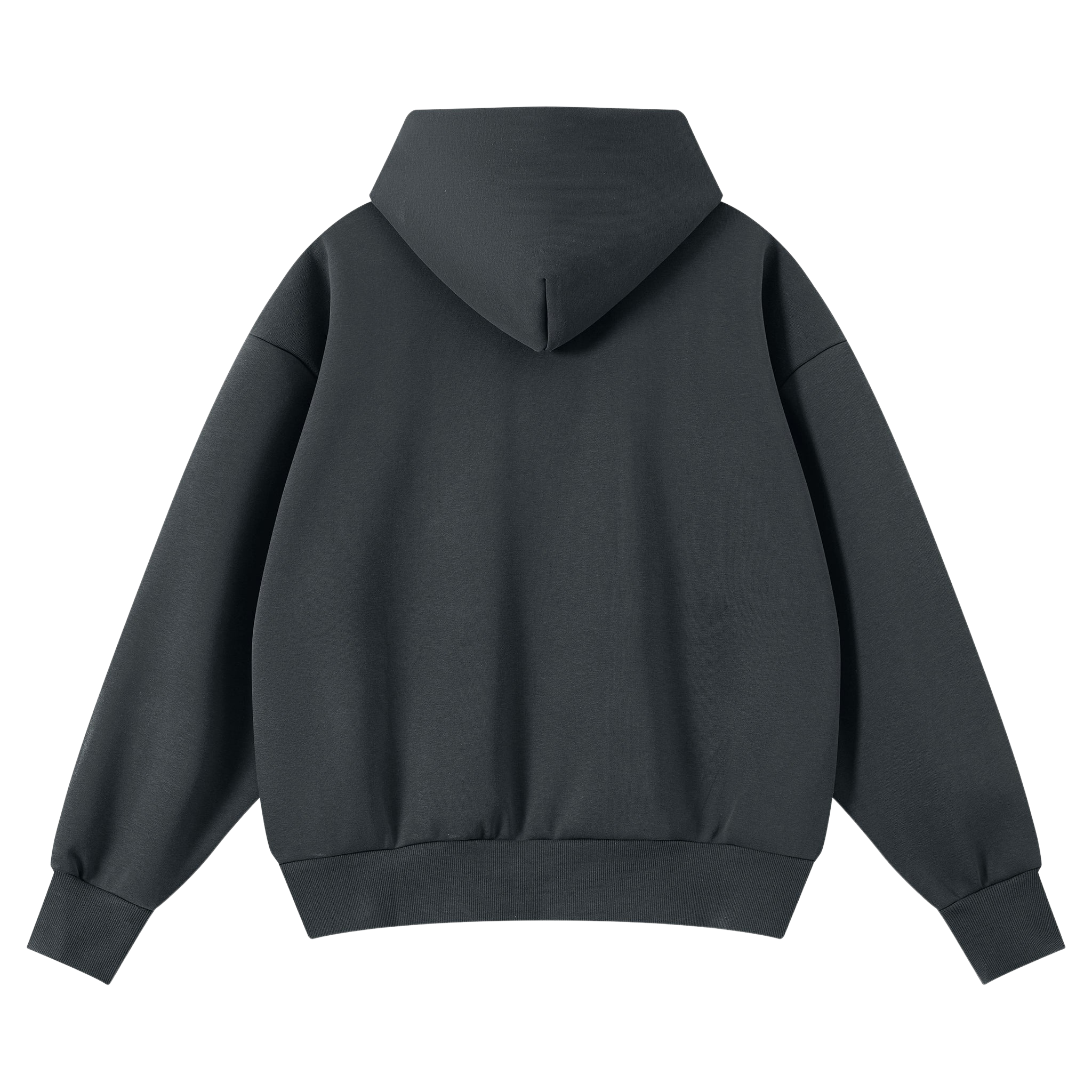 Black hoodie shown from the back on a white background