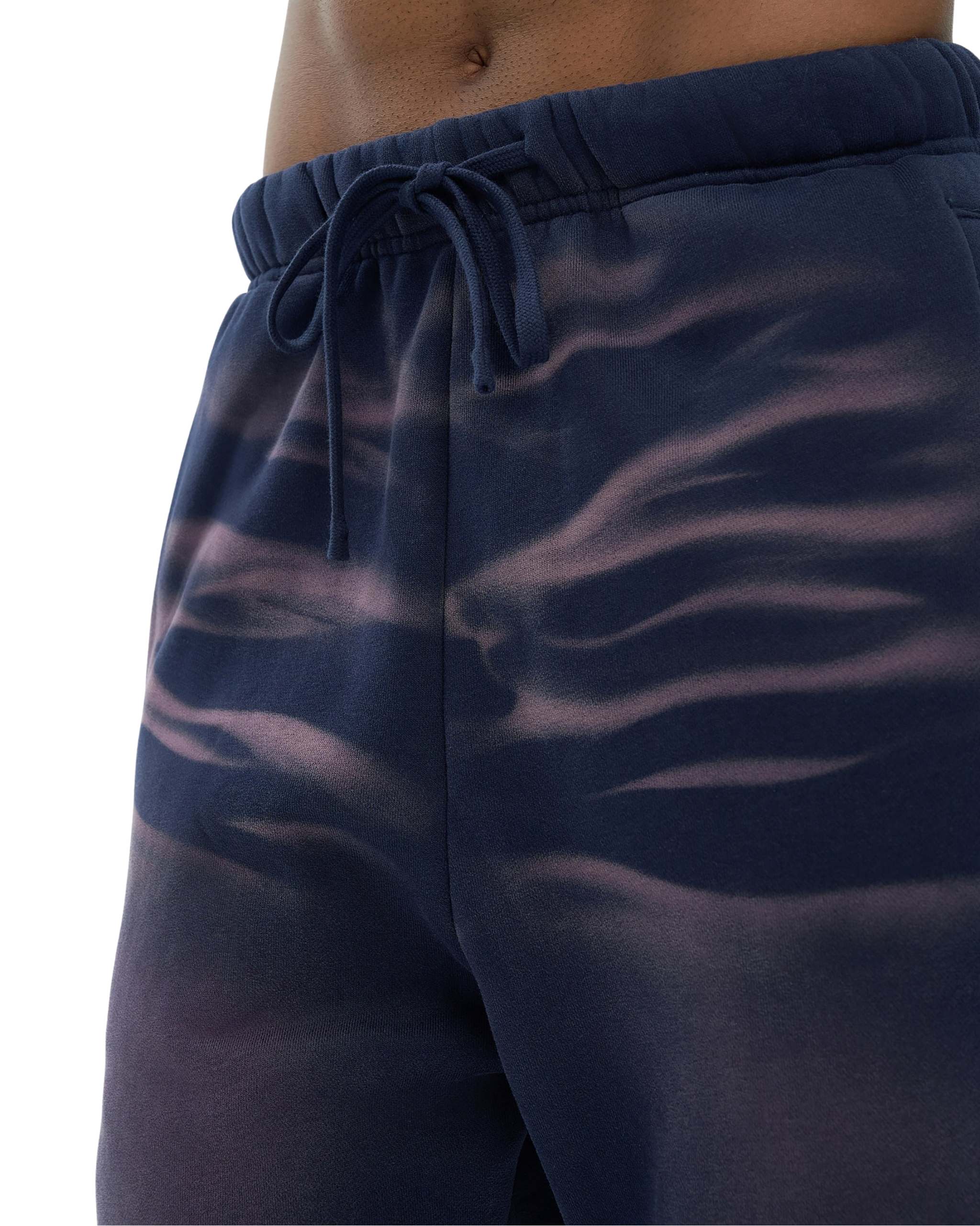 Navy blue shorts with a subtle pattern on a white background