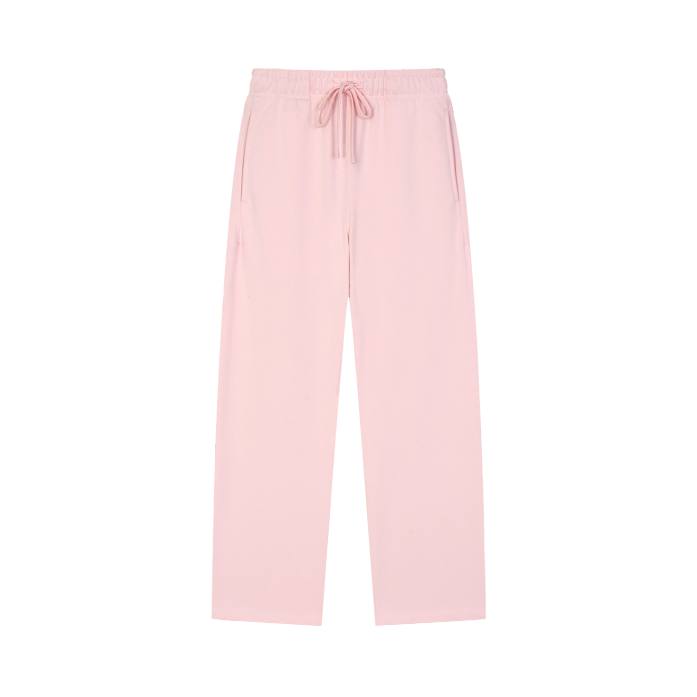 Pink pants with a drawstring on a white background