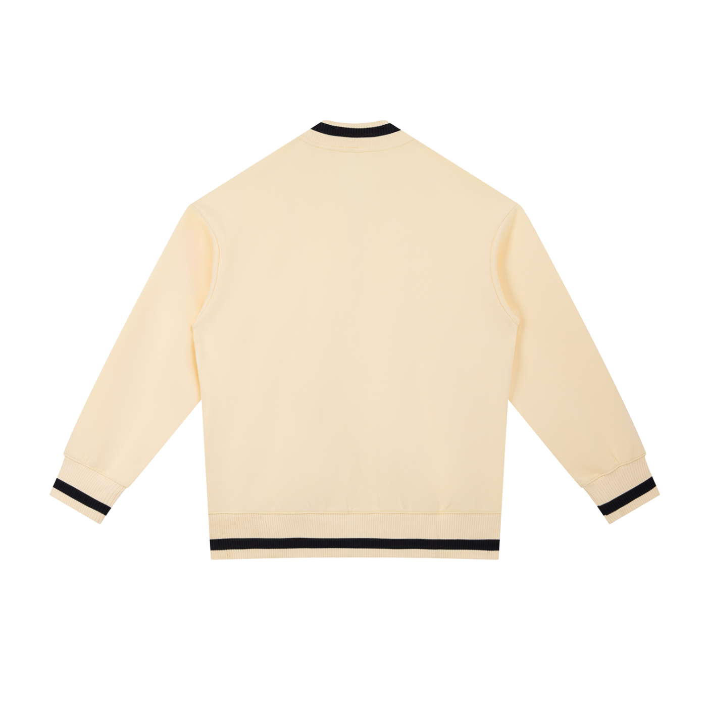 Beige sweater with black trim on a white background