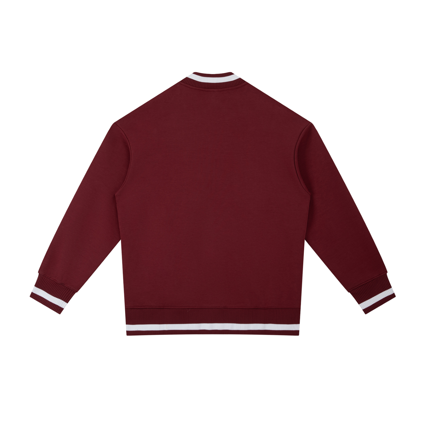 Maroon sweatshirt with white trim on a white background