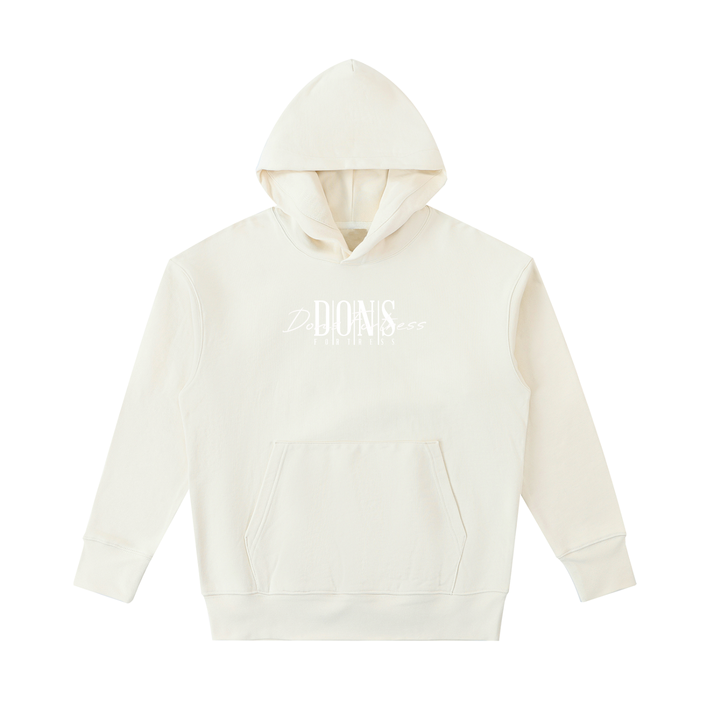 White hoodie with text on a white background