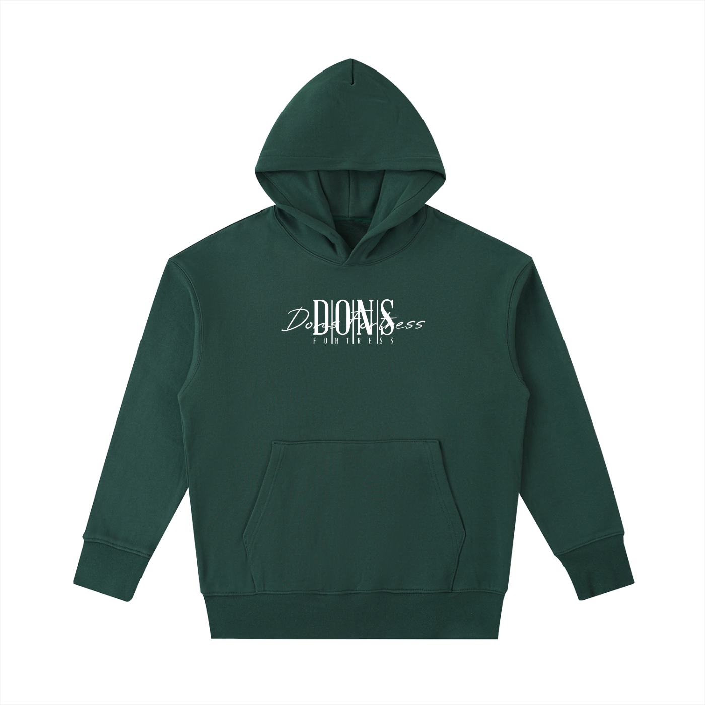 Green hoodie with a brand logo on a white background