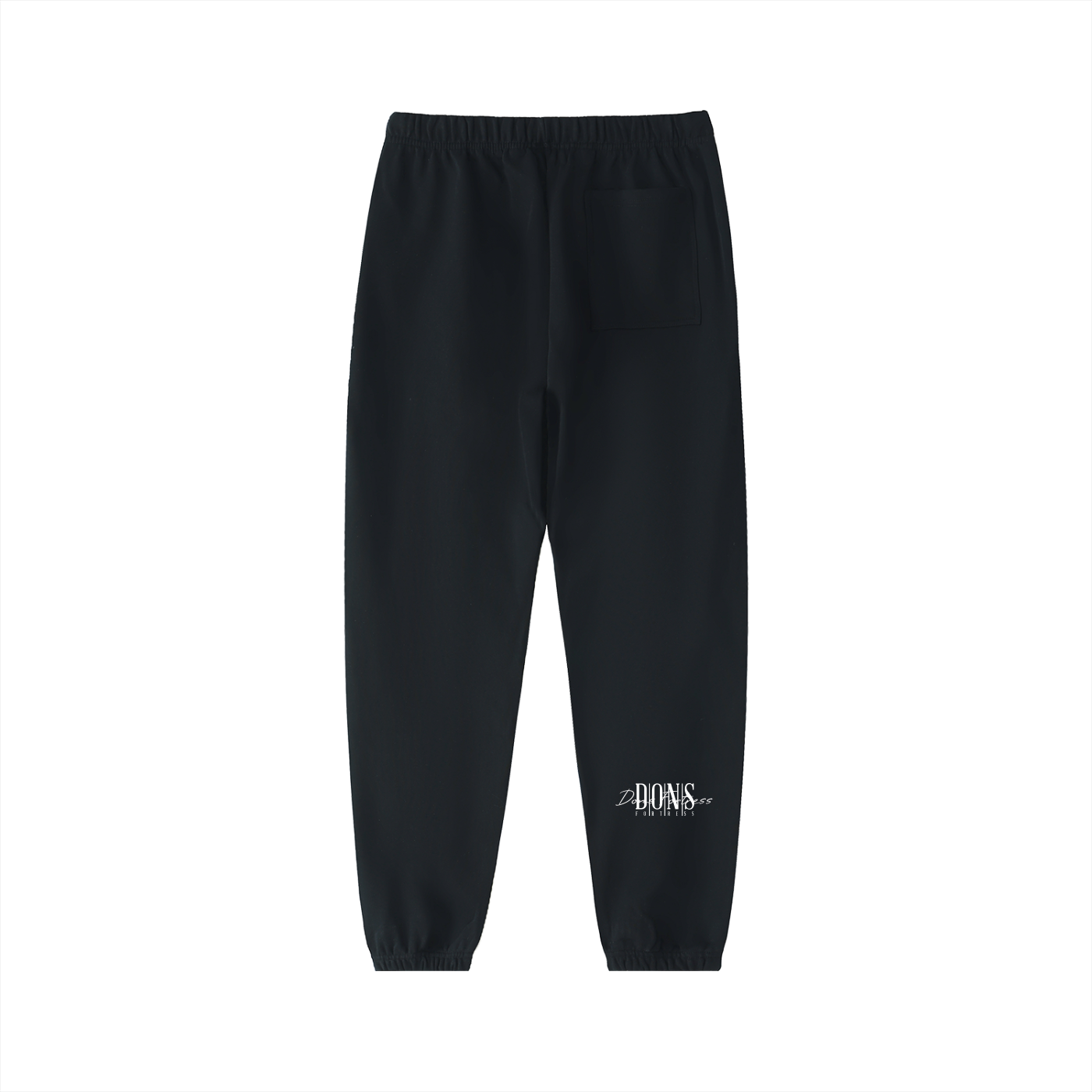 Black sweatpants with a logo on a white background