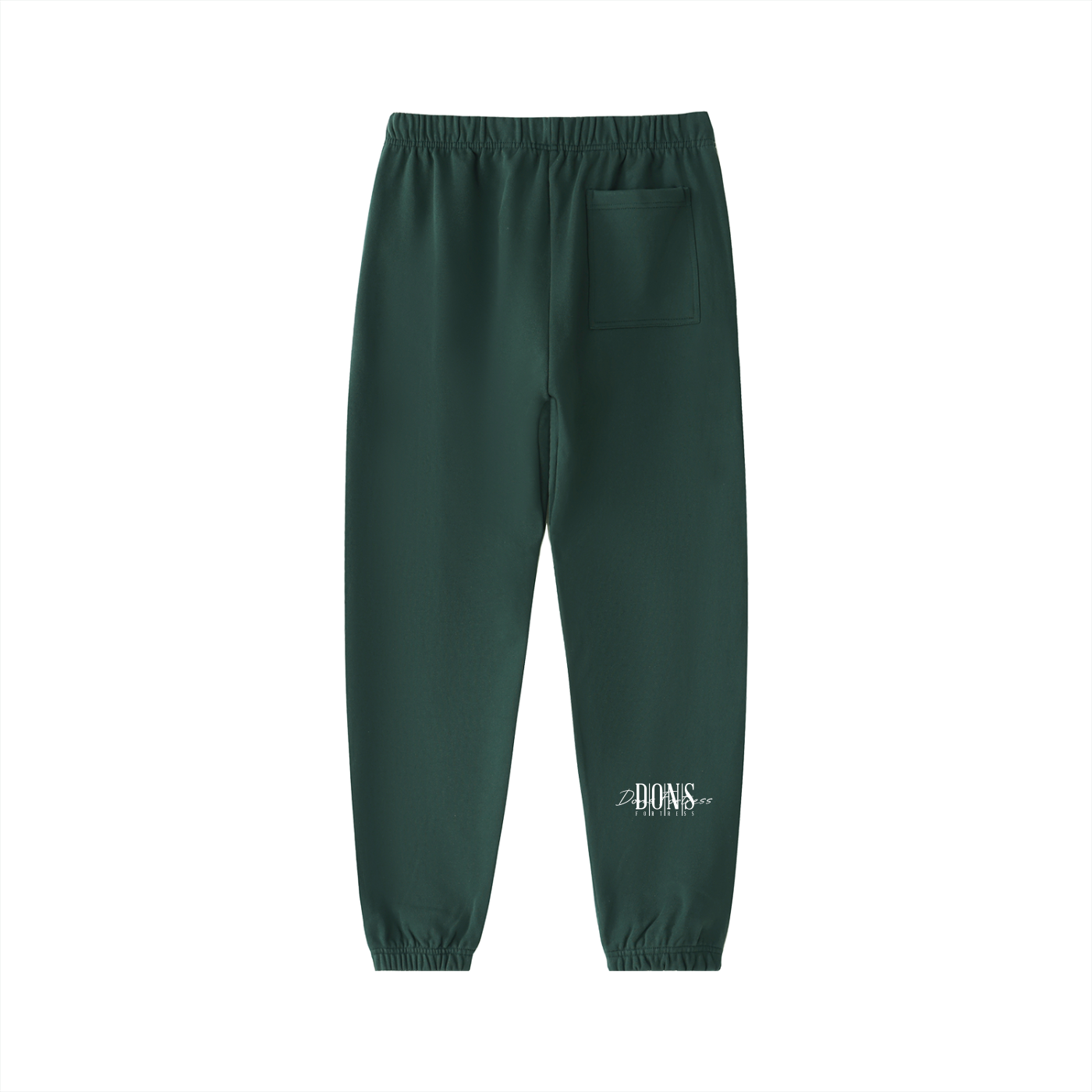 Green sweatpants with a brand logo on a white background