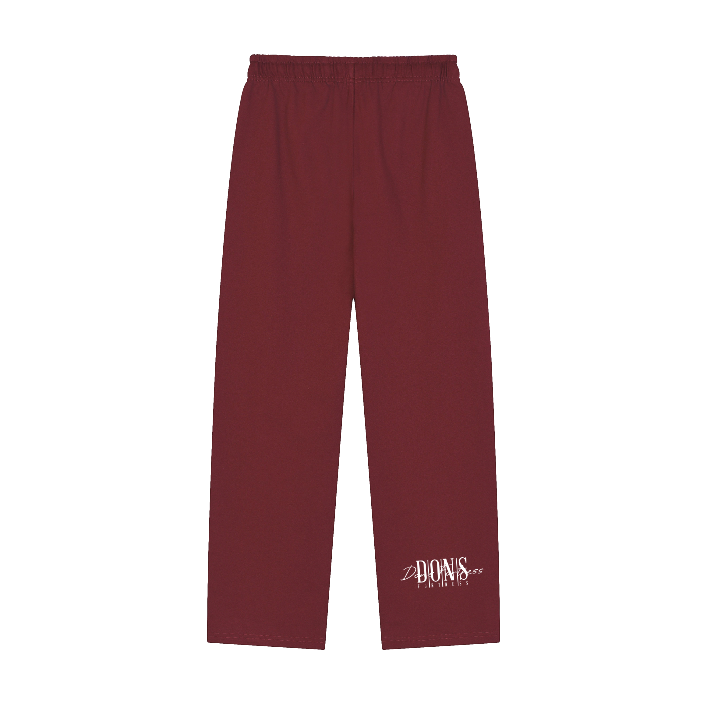 Maroon pants with a logo on a white background