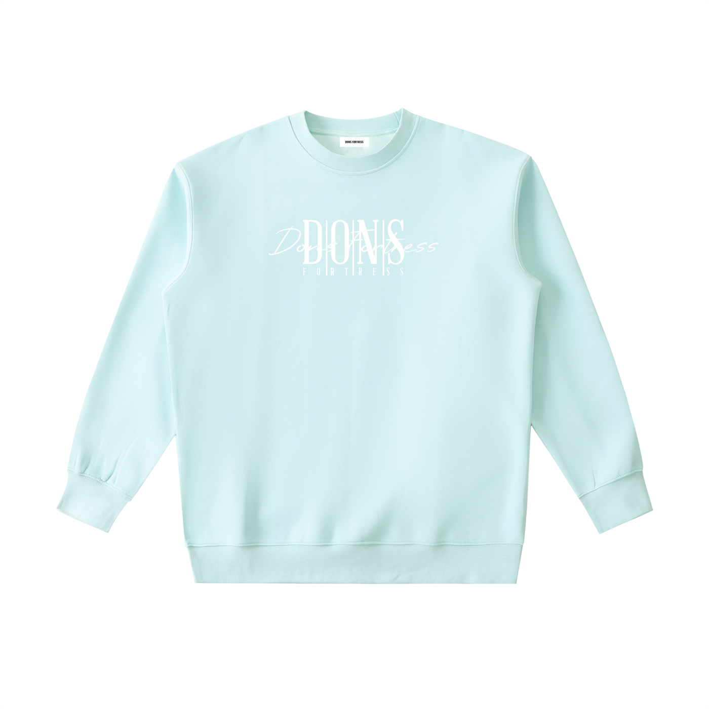 Light blue sweatshirt with logo on a white background