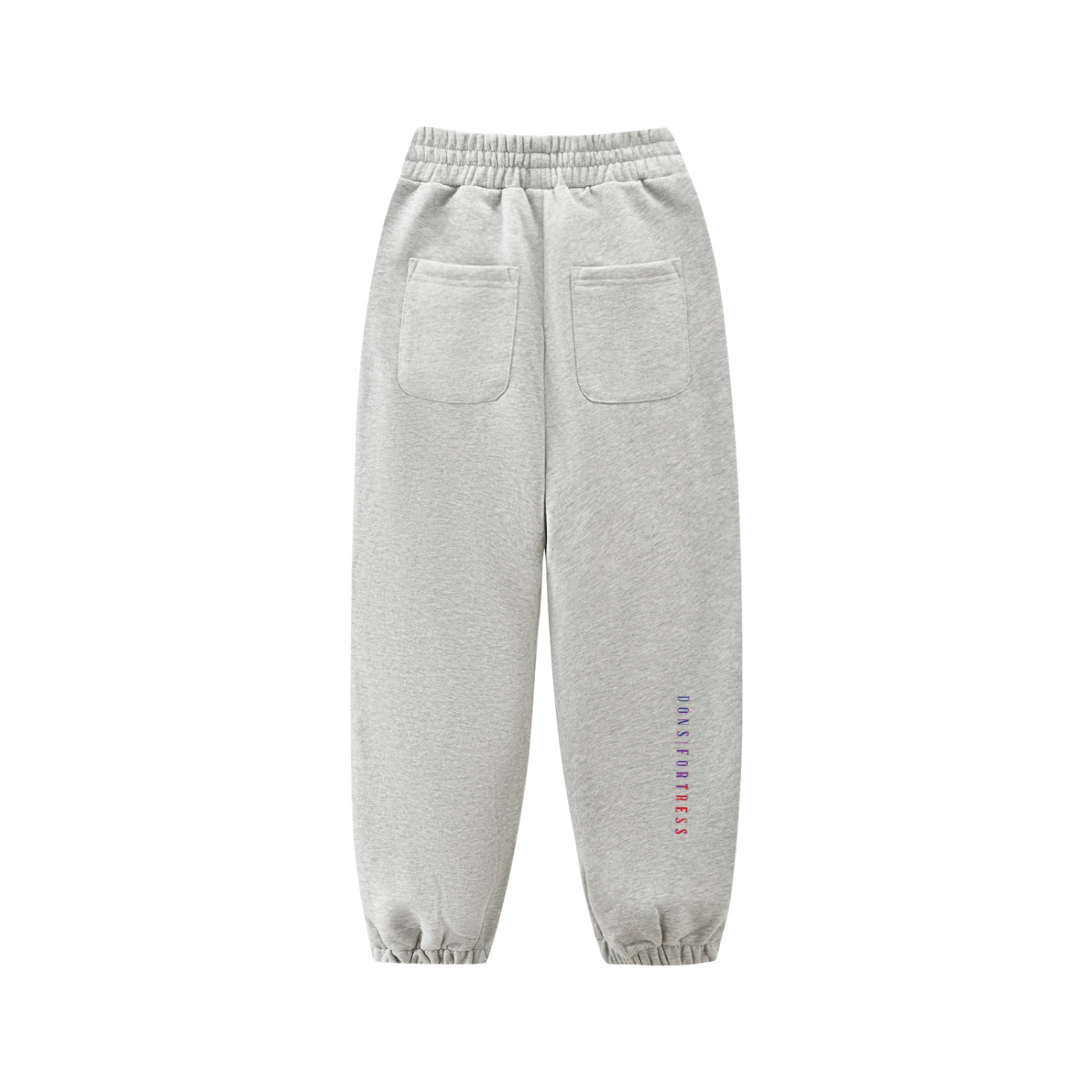 Gray sweatpants with a small logo on a white background