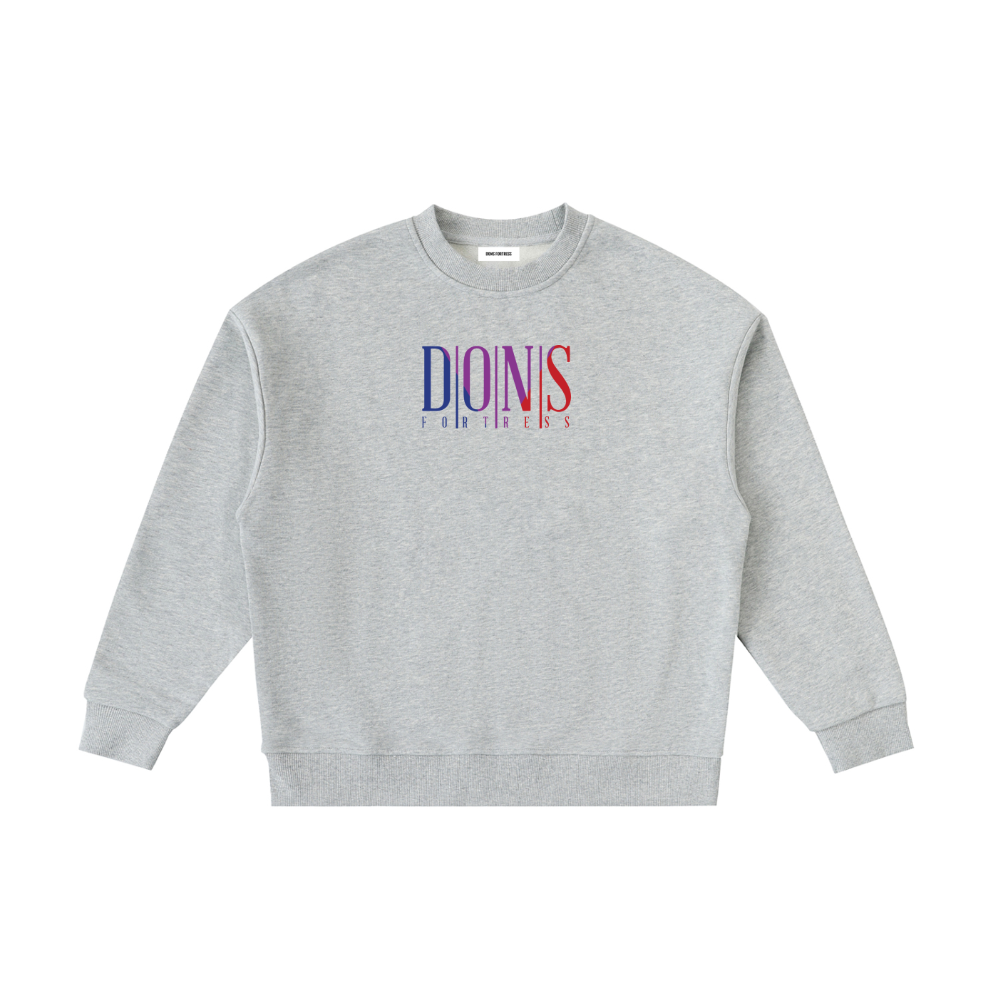 Gray sweatshirt with colourful logo on a white background