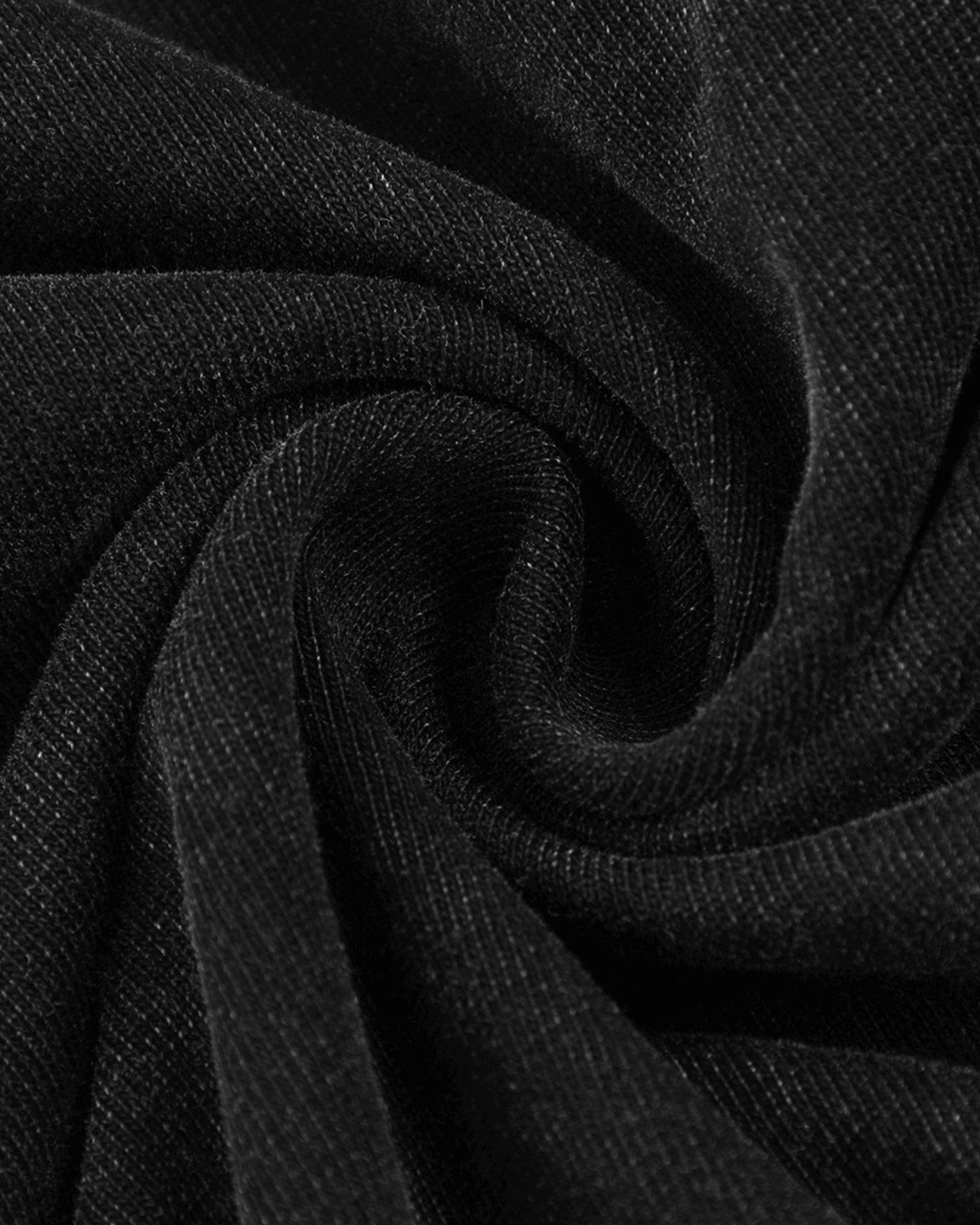 Black t-shirt with white text on a white background