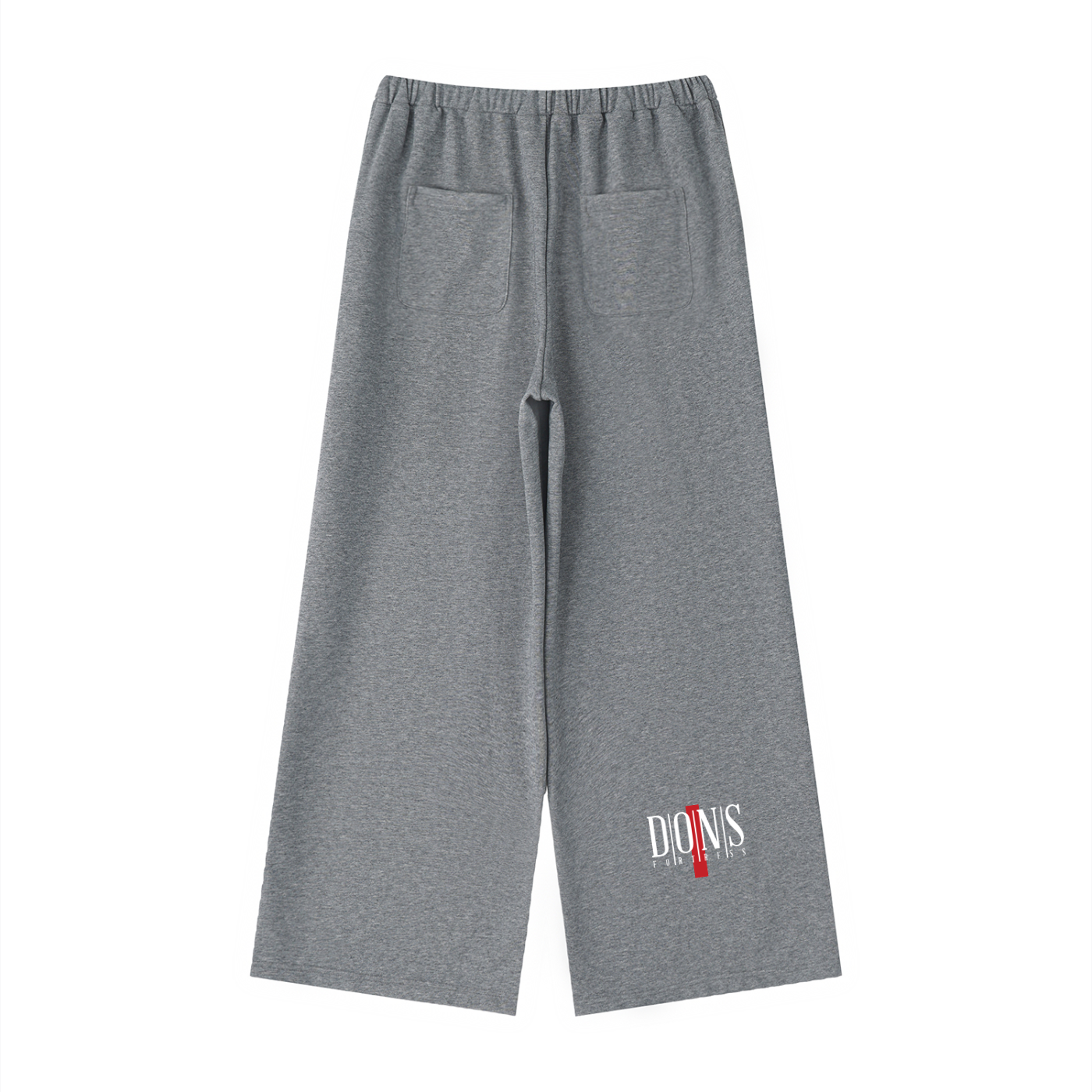 Gray sweatpants with a logo on a white background