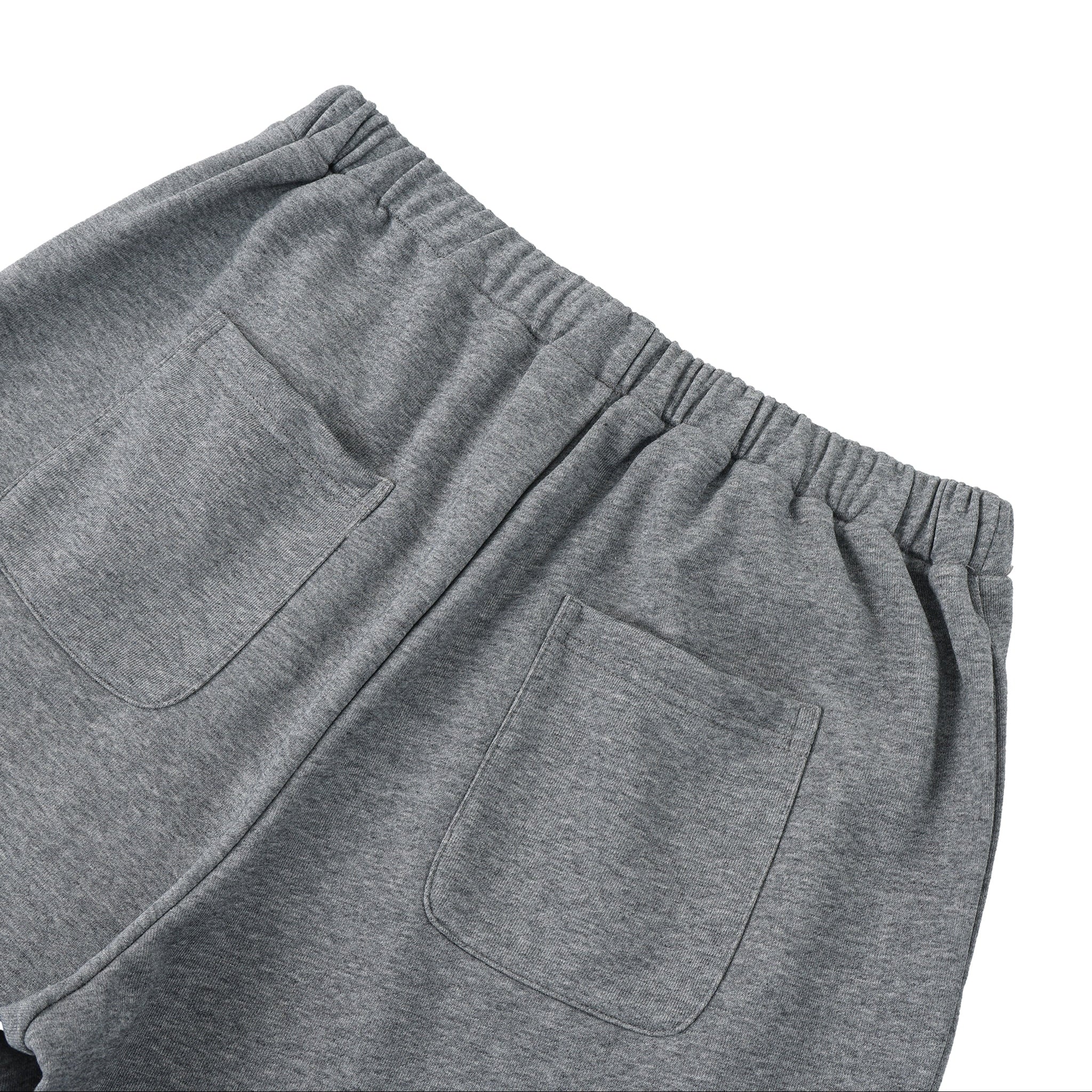Gray sweatpants with two front pockets on a white background