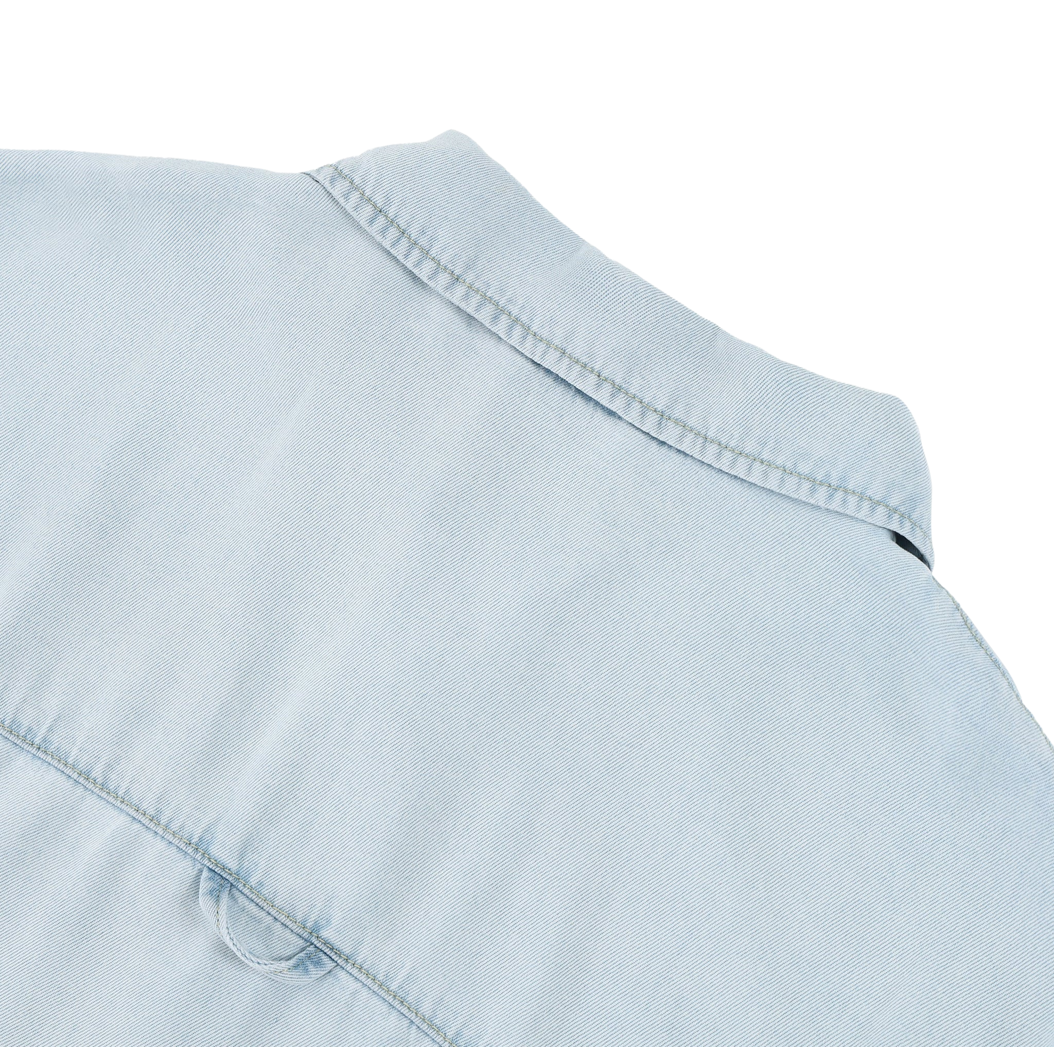 Light blue denim shirt collar on a white background
