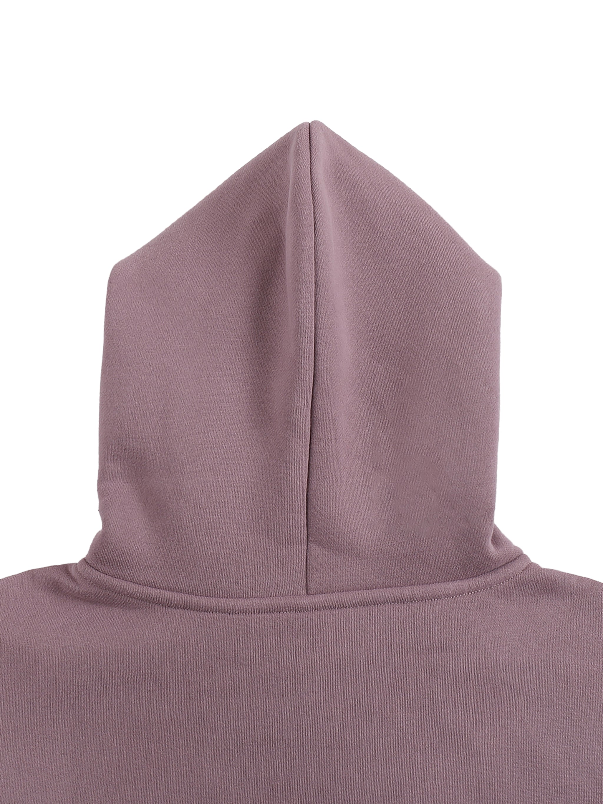 Close-up of a hooded garment in a solid colour on a white background