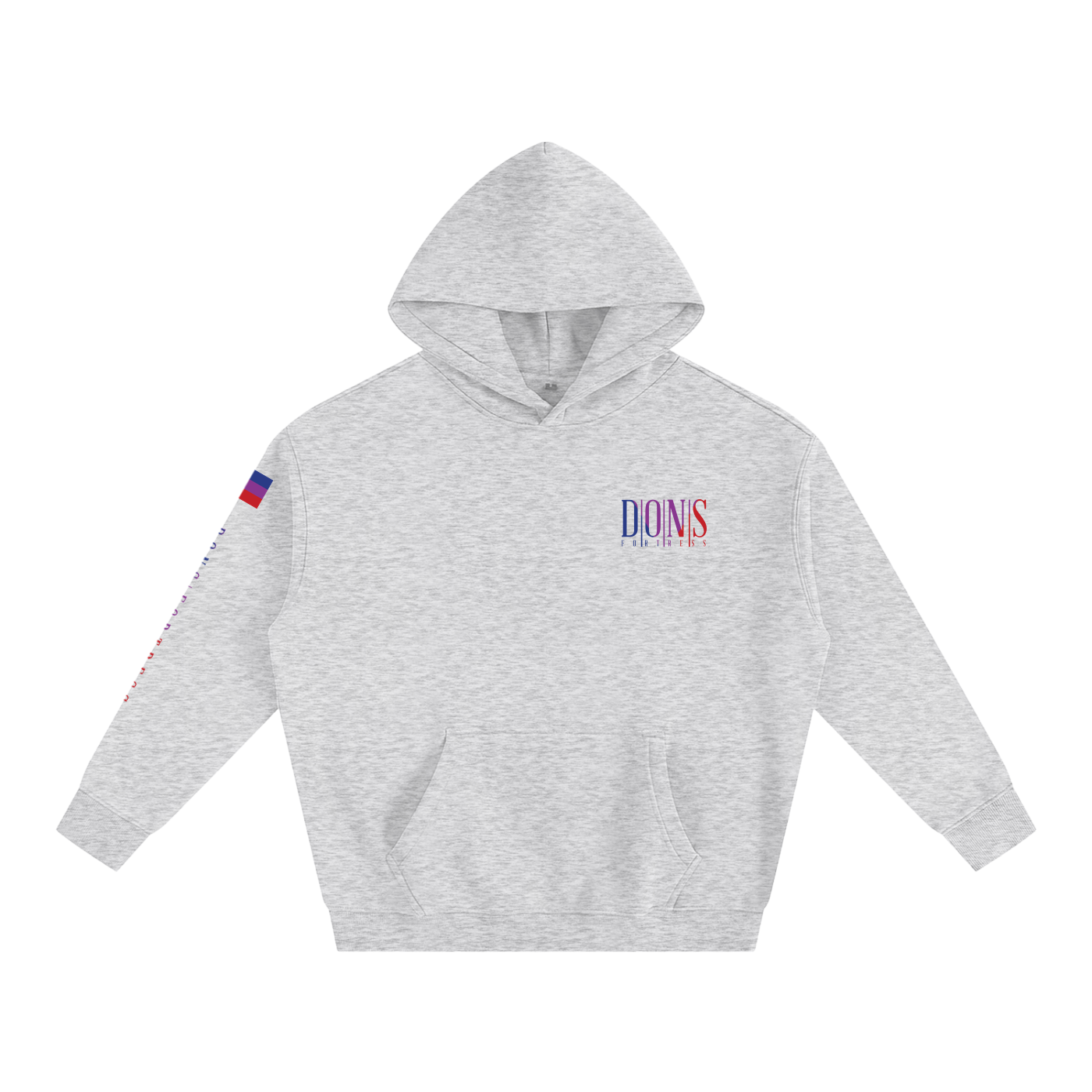 Gray hoodie with brand logo on a white background