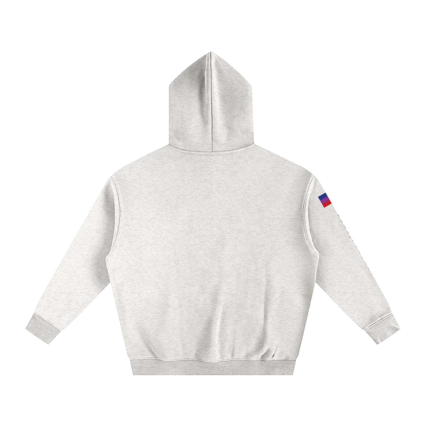 Light gray hoodie with a small flag patch on the sleeve against a white background