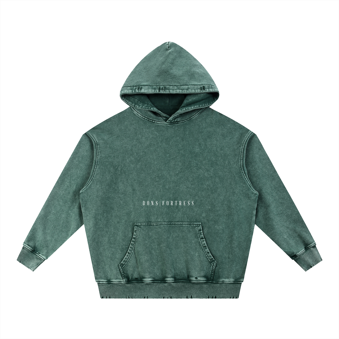 Green hoodie with a brand logo on a white background