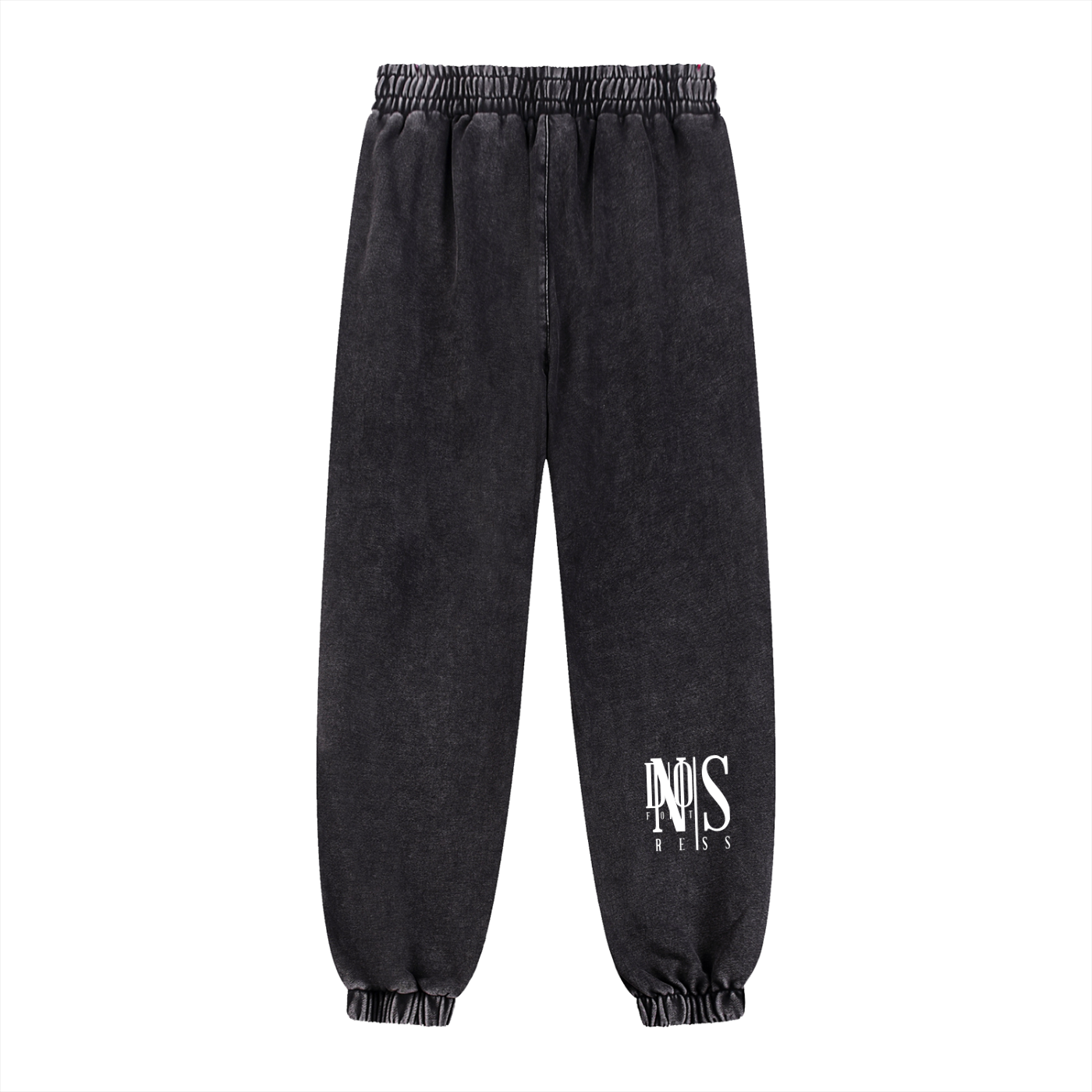 Black sweatpants with a logo on a white background