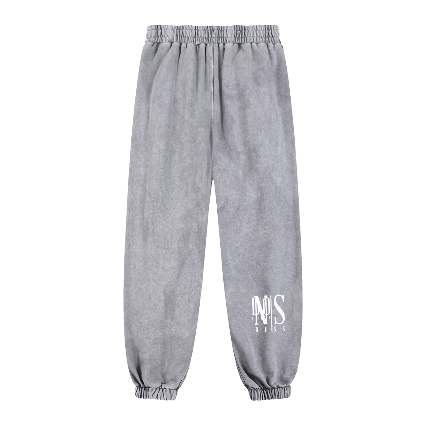 Gray sweatpants with a logo on a white background