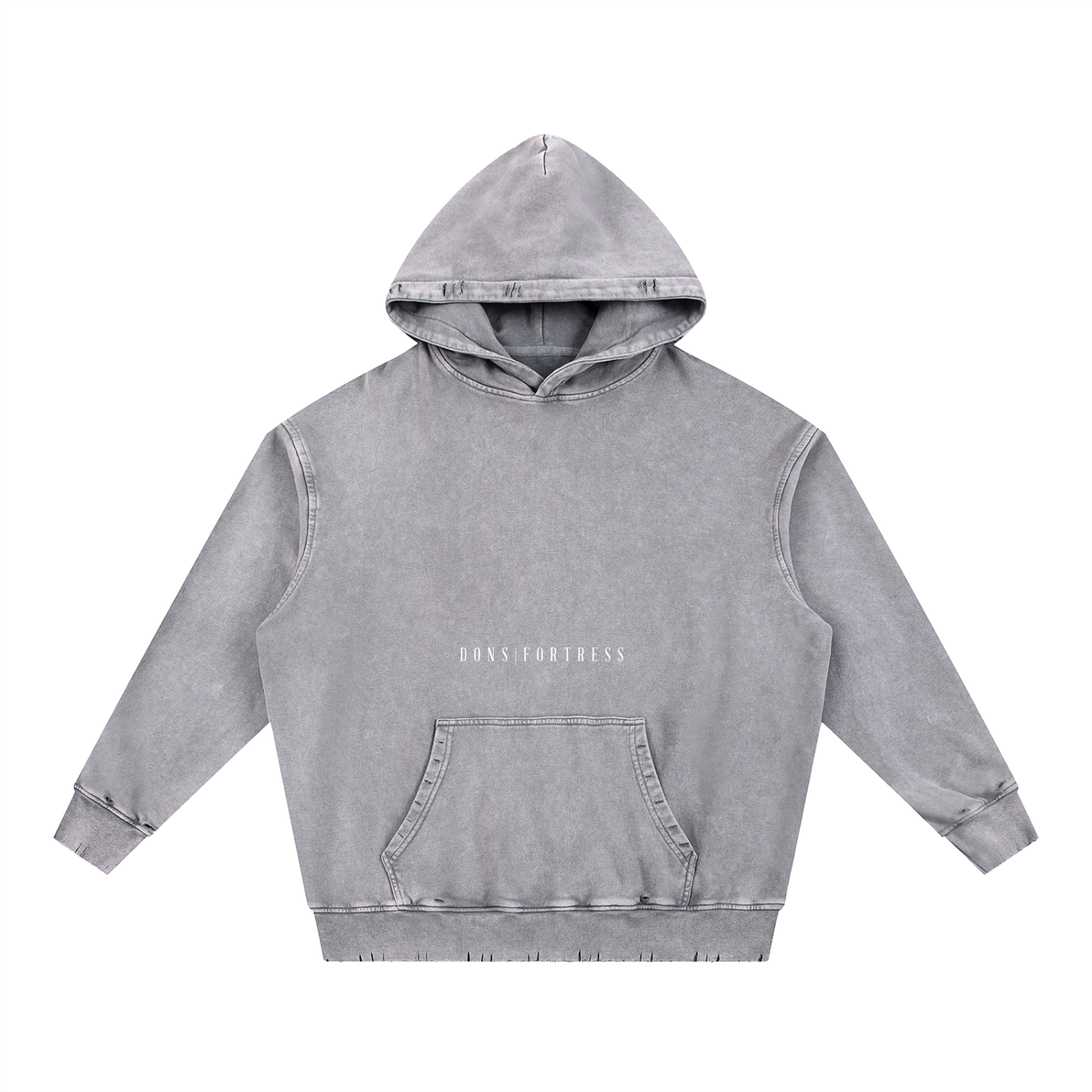 Gray hoodie with brand logo on a white background
