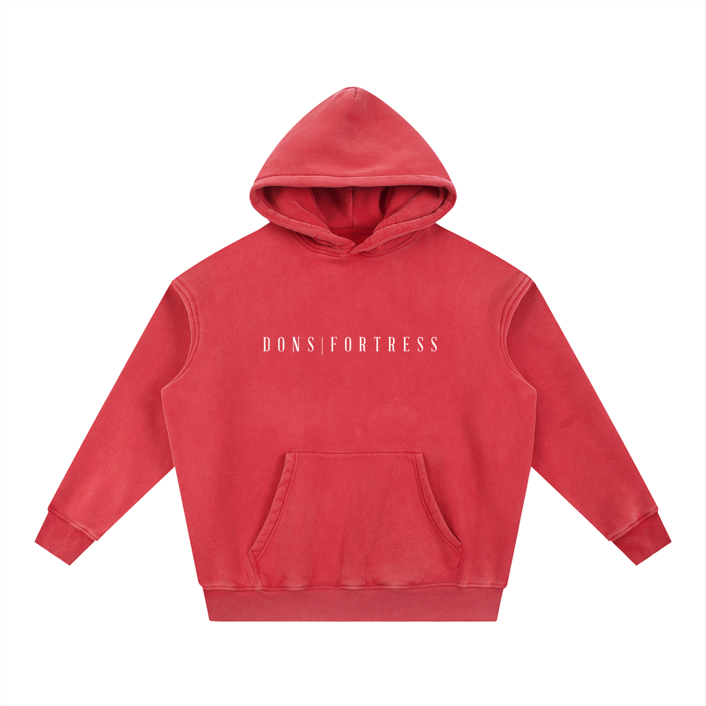 Red hoodie with text on a white background