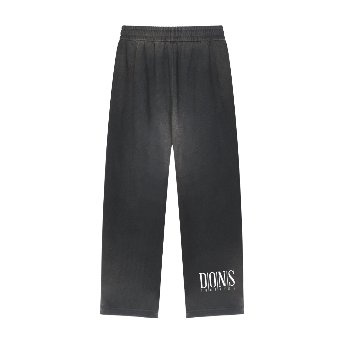Black pants with a brand logo on a white background