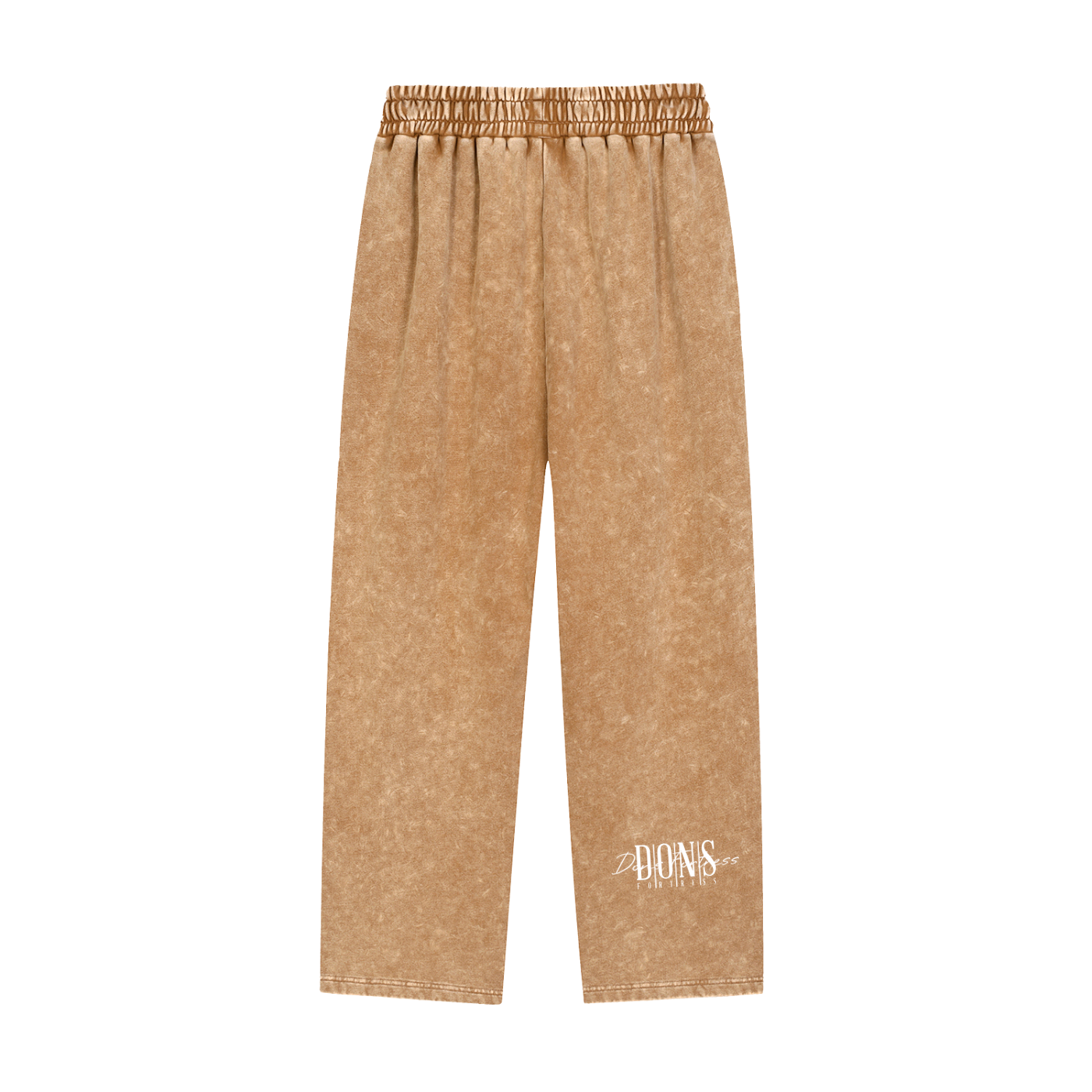 Beige sweatpants with a logo on a white background