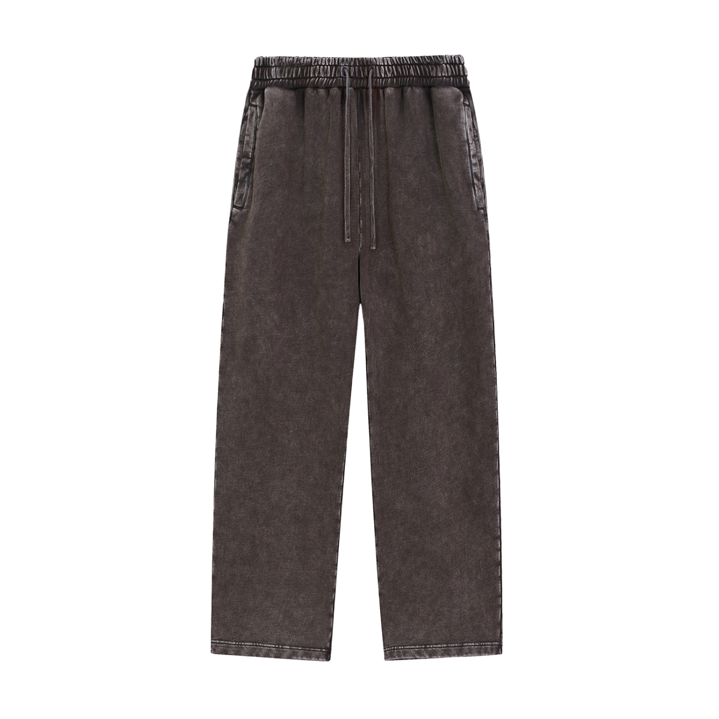 Dark gray pants with drawstring on a white background