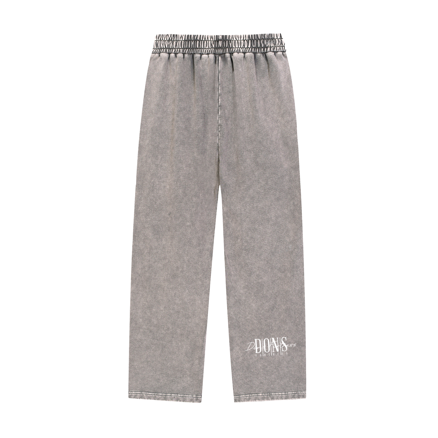 Gray sweatpants with a brand logo on a white background