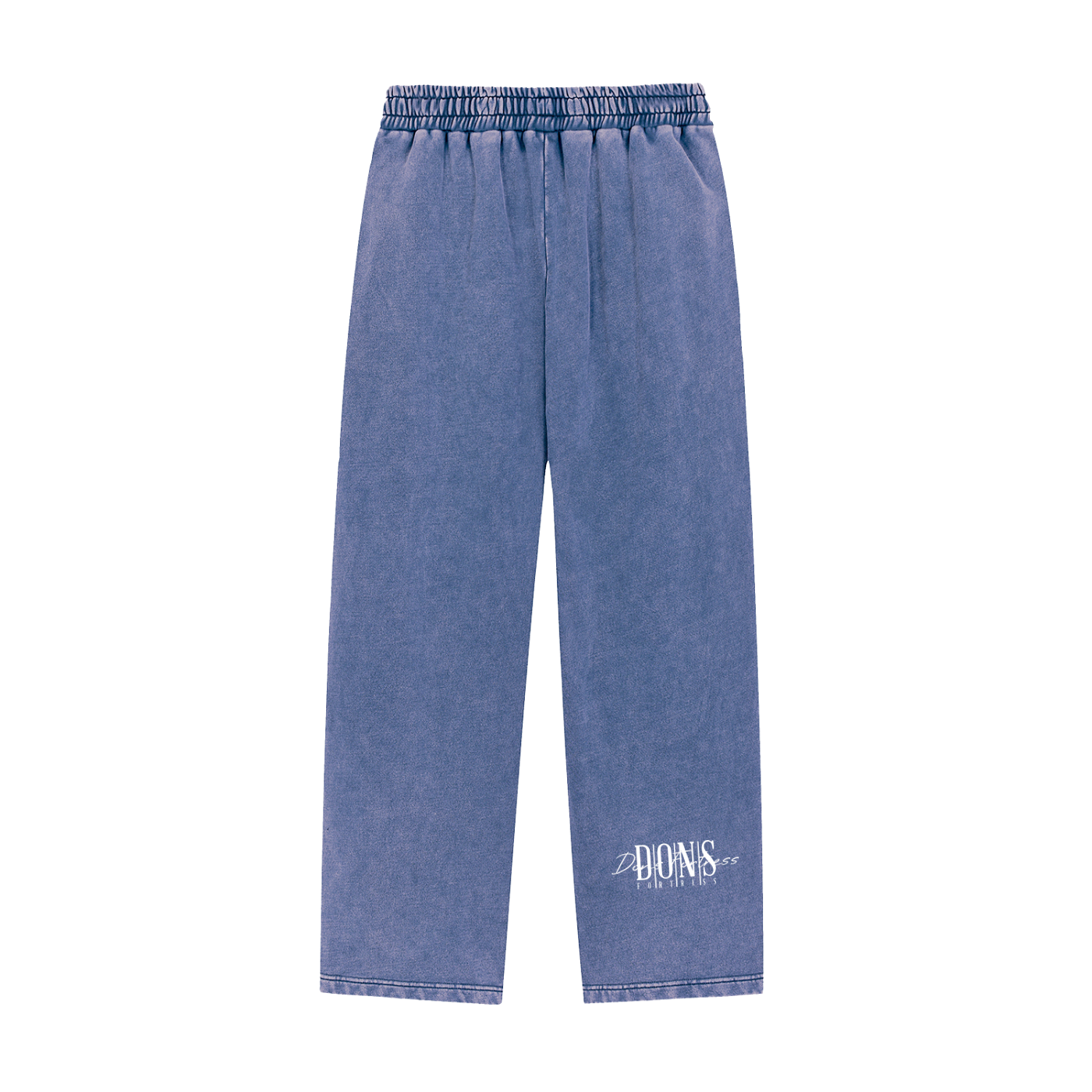 Blue sweatpants with a brand logo on a white background
