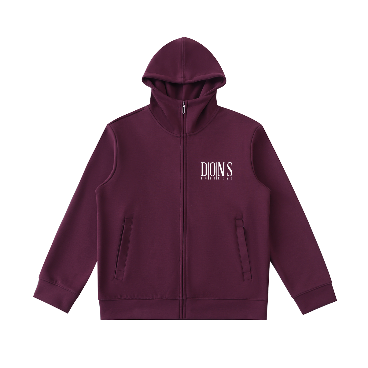 Maroon hoodie with 'DONIS' logo on a white background