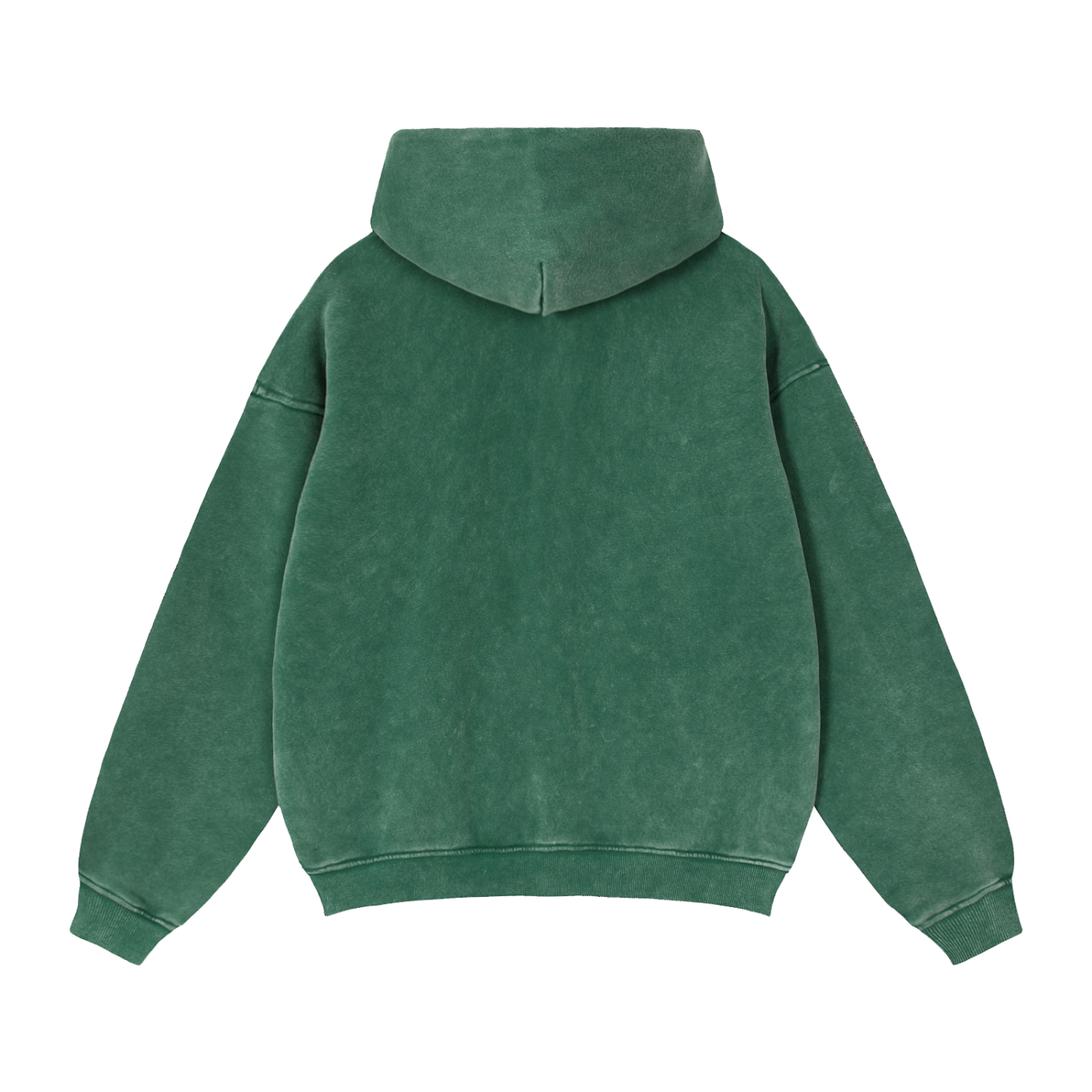 Green hoodie shown from the back on a white background