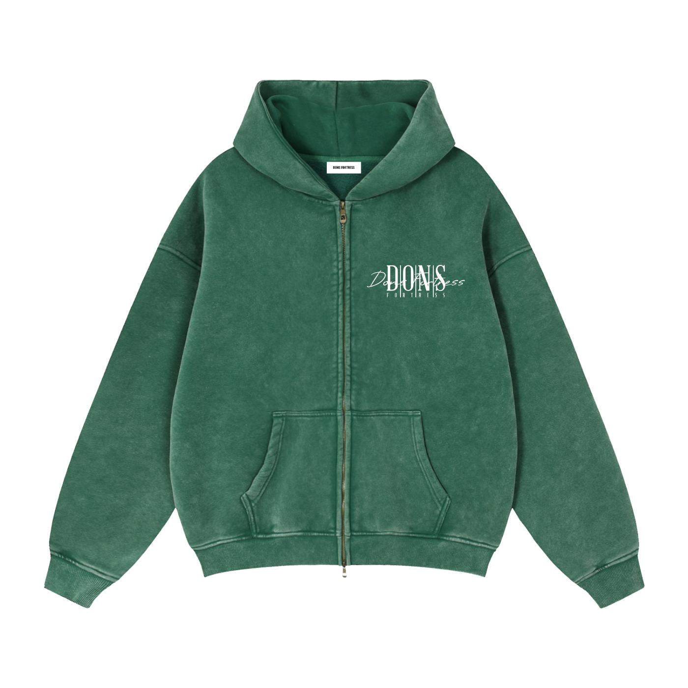 Green hoodie with a logo on a white background