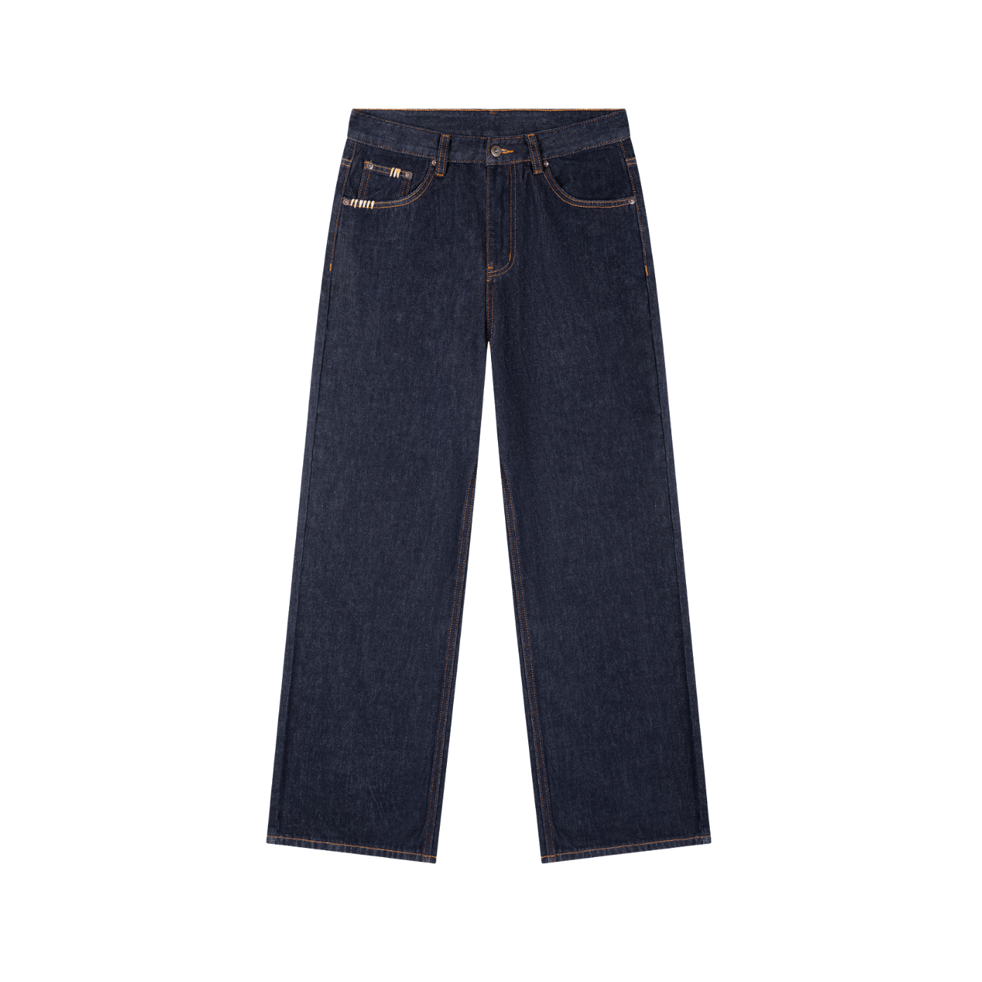 Pair of dark blue jeans on a white background