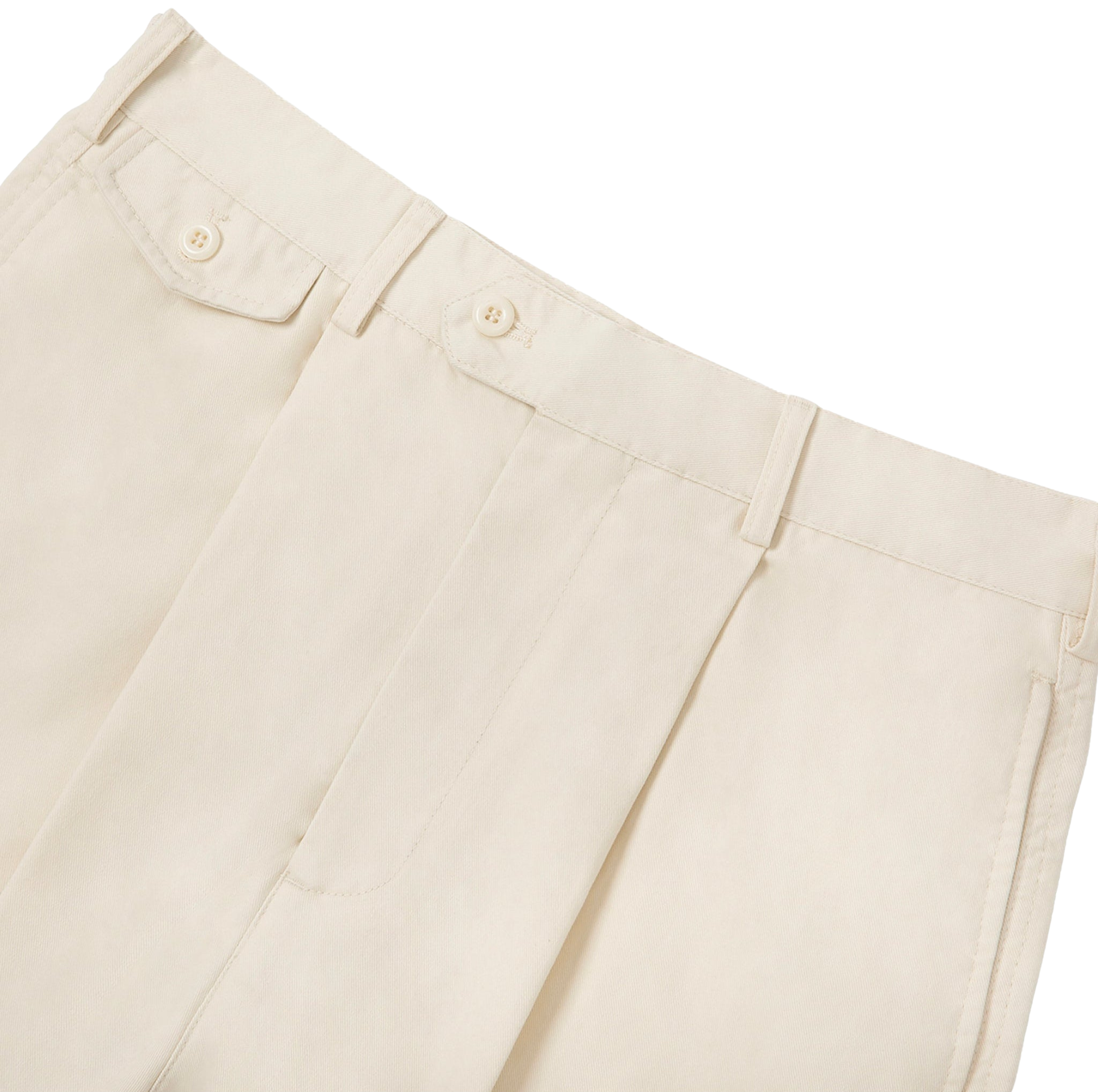 Beige pants with a button detail on a white background