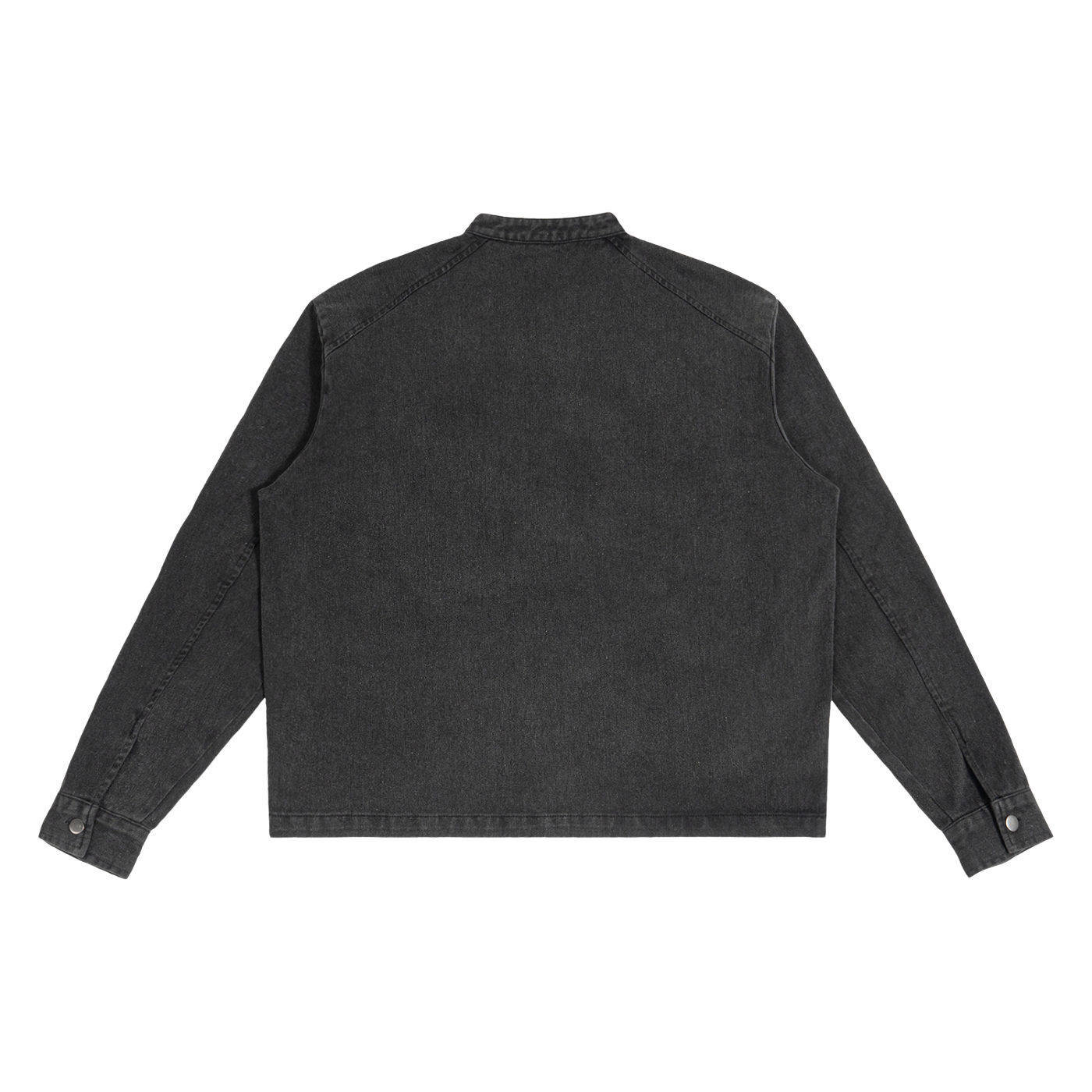 Black denim jacket on a white background