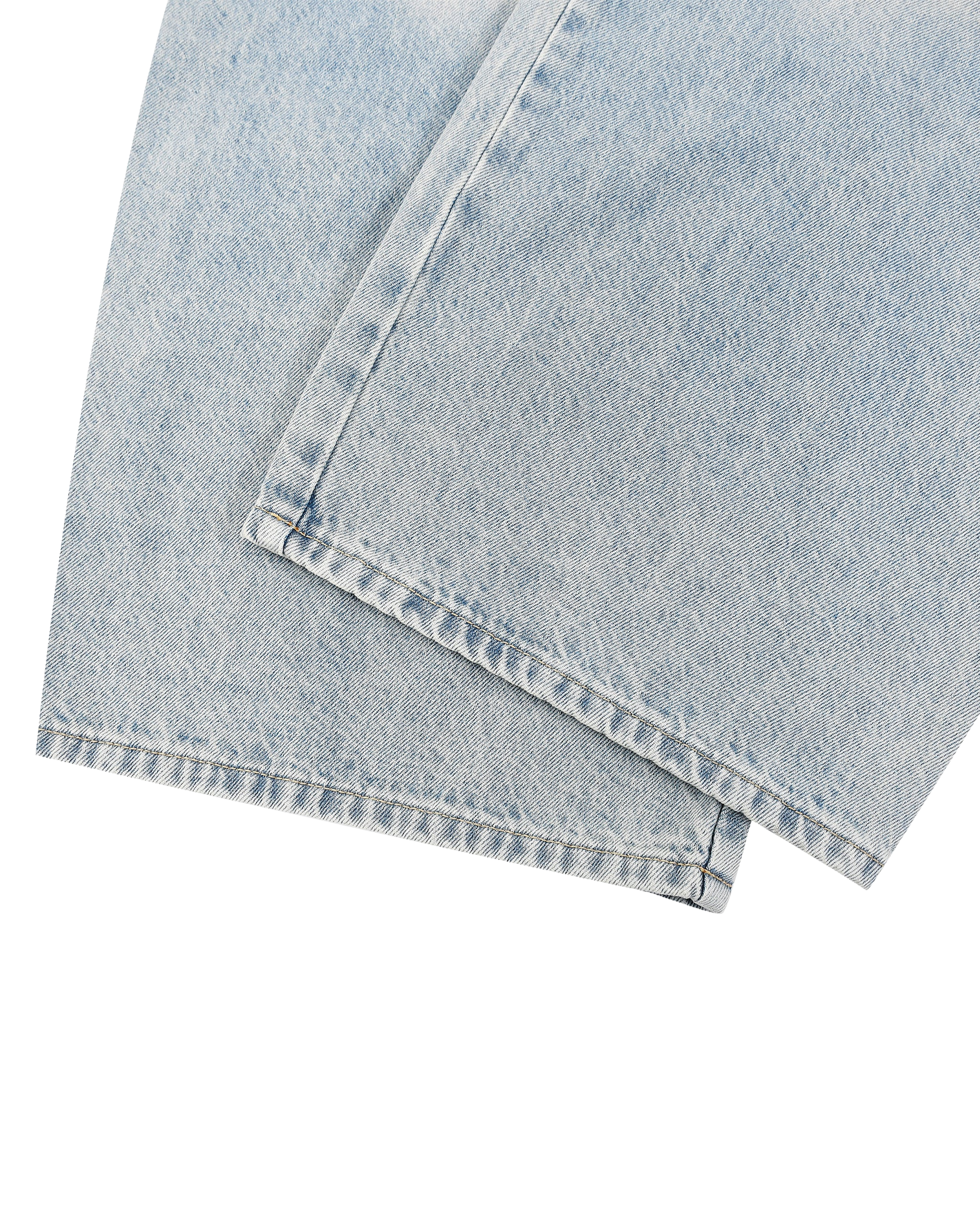 Light blue denim fabric on a white background