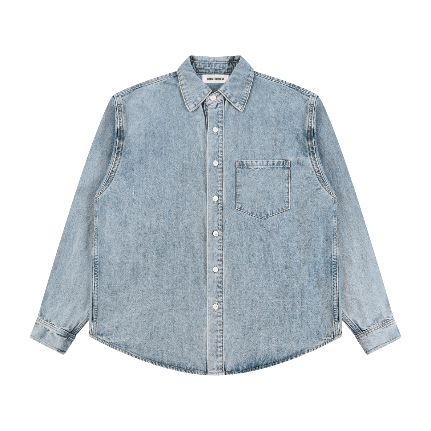 Light blue denim shirt on a white background