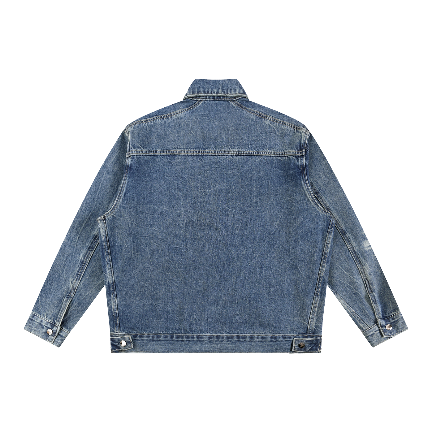 Blue denim jacket on a white background