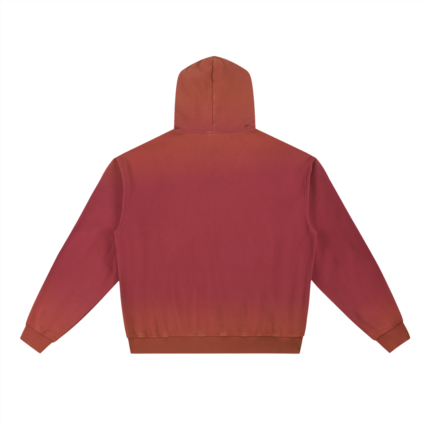 Red hoodie shown from the back on a white background
