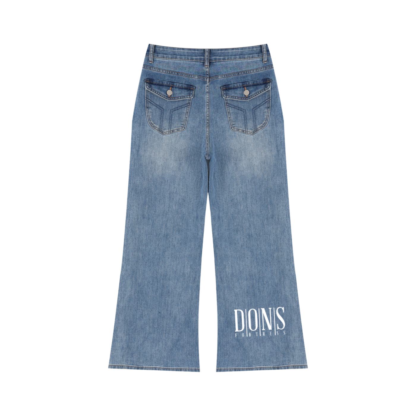 Blue jeans with 'Dionis' branding on a white background