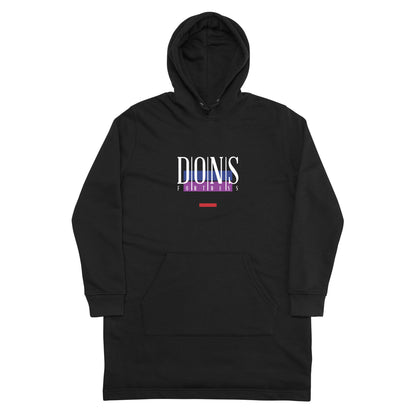 DONSFORTRESS Canaan Eco-Friendly Hoodie Dress in Black. Made from 85% organic ring-spun cotton and 15% recycled polyester.