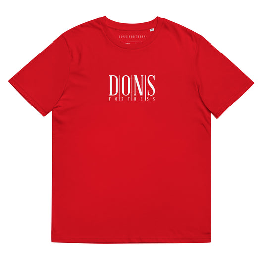 DONSFORTRESS Principal Sustainable, Eco-Friendly Tee in Red. Made from 100% organic ring-spun cotton.