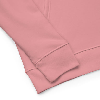 Goshen Eco-Hoodie in Canyon Pink with chest logo print.