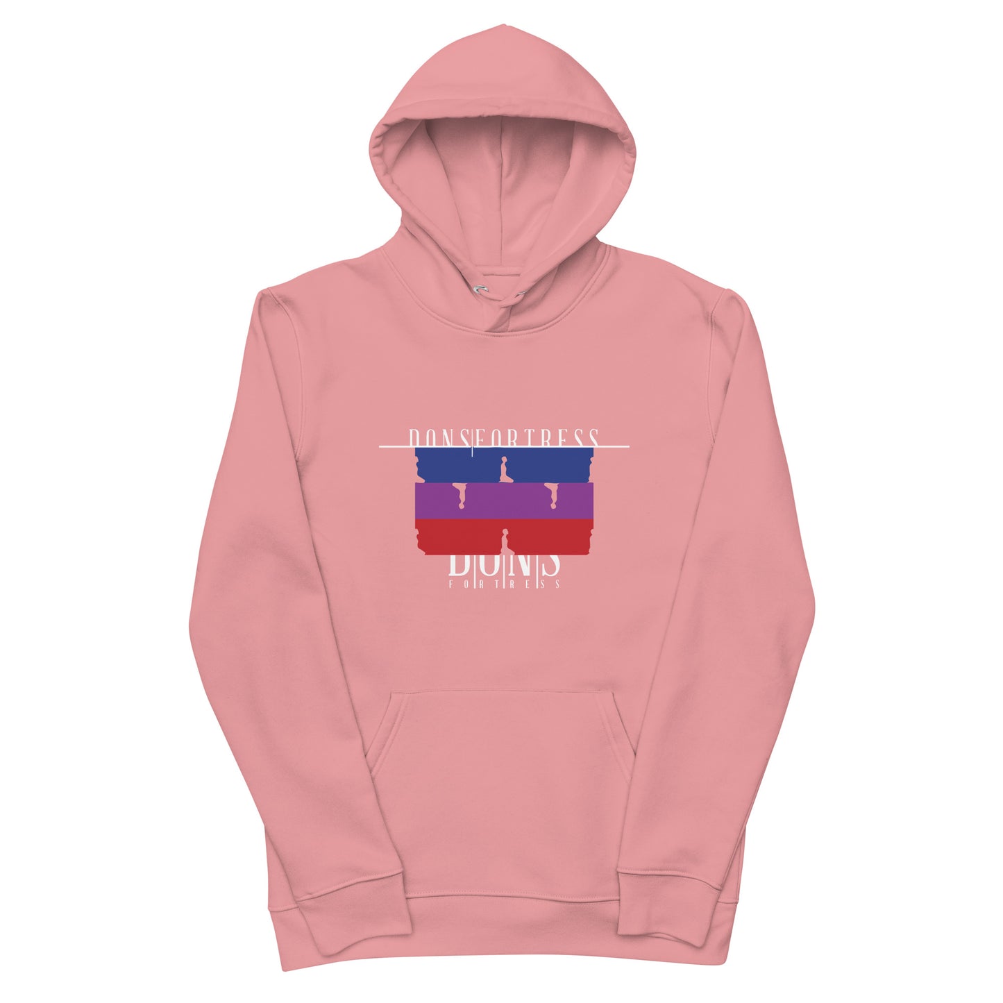 Goshen Eco-Friendly Hoodie in Canyon Pink with chest logo print.