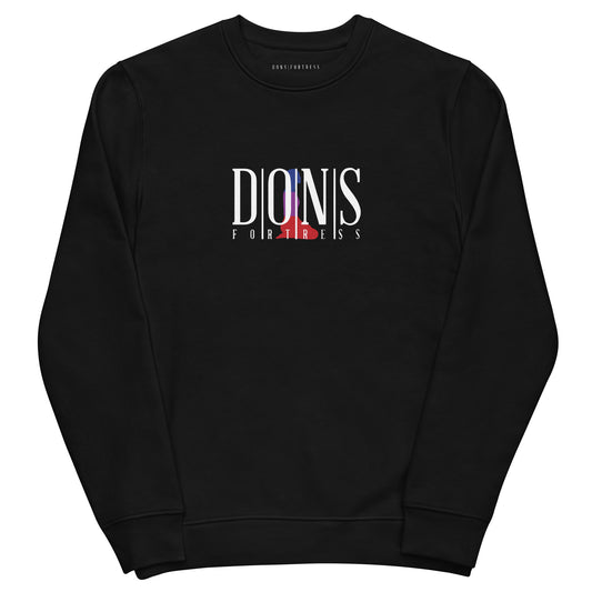 DONS|FORTRESS Hebron Eco-Friendly, Sustainable Pullover Black. With chest DTG print logos.