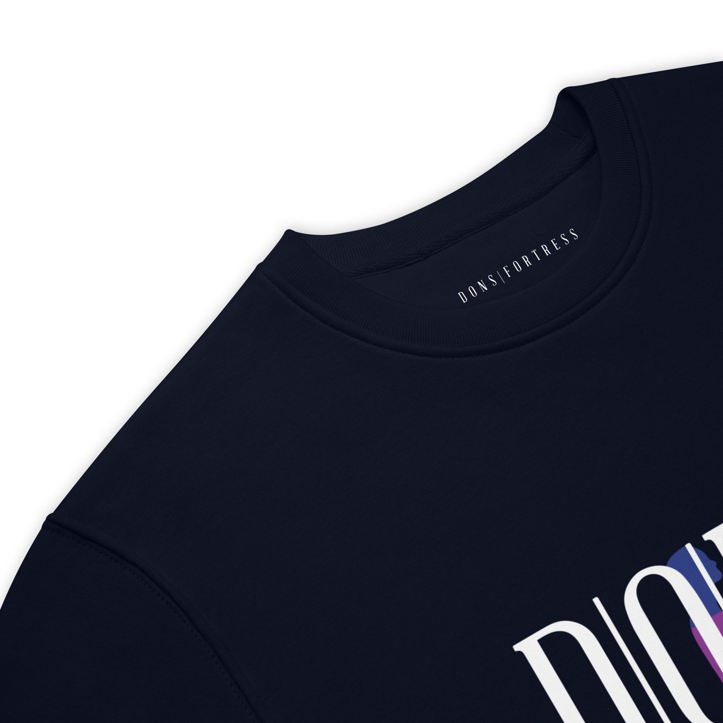 DONS|FORTRESS Hebron Eco-Friendly, Sustainable Pullover French Navy. With chest DTG print logos.